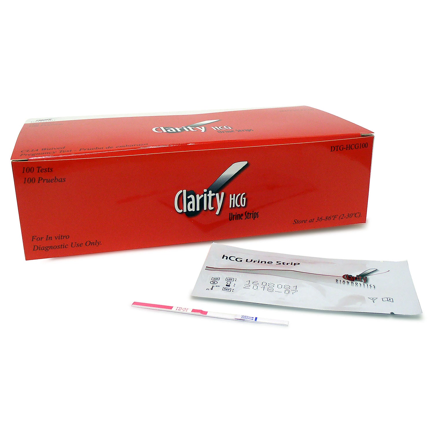 DTG-HCG100 - Clarity Diagnostics, LLC - Clarity HCG 試紙,CLIA 豁免認證,100 條/盒(即將停產),盒裝