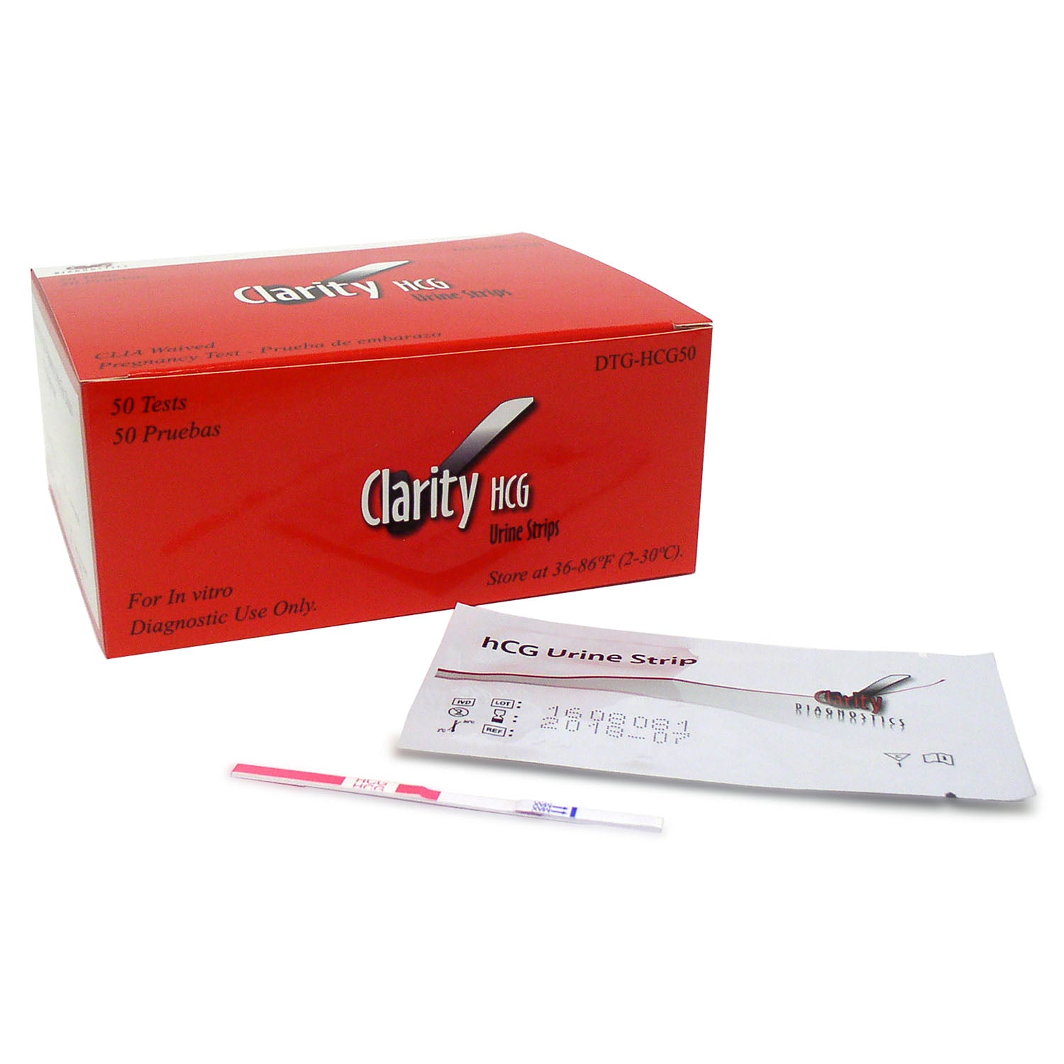 DTG-HCG50 - Clarity Diagnostics, LLC - Clarity HCG 試紙,CLIA 豁免認證,50 條/盒(即將停產),盒裝