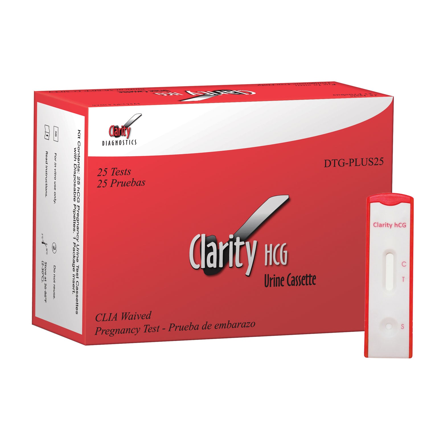 DTG-PLUS25 - Clarity Diagnostics, LLC - Clarity HCG 檢測盒,CLIA 豁免認證,25 盒/盒