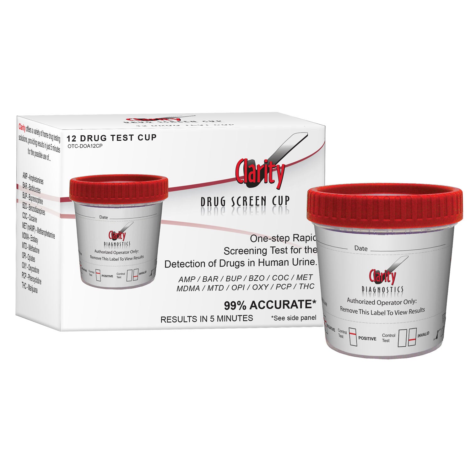 OTC-DOA12CP - Clarity Diagnostics, LLC - Clarity 12 藥物圓形量杯,非處方藥,家用,8 個/盒,盒裝