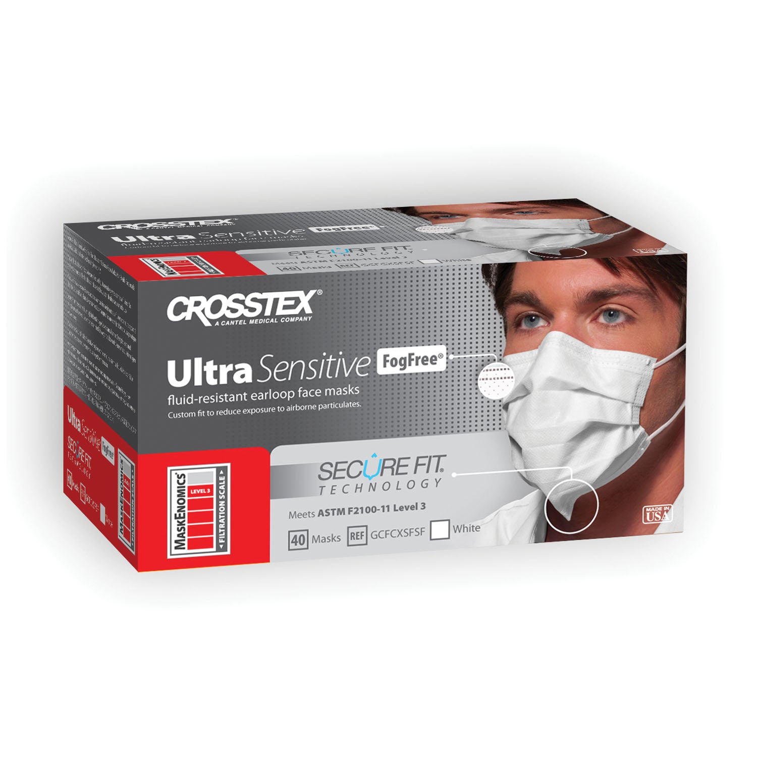 GCFCXSFSF - Crosstex International - ASTM Level 3 Earloop Mask, No Fog, White, 40/bx, 10 bx/ctn , ctn