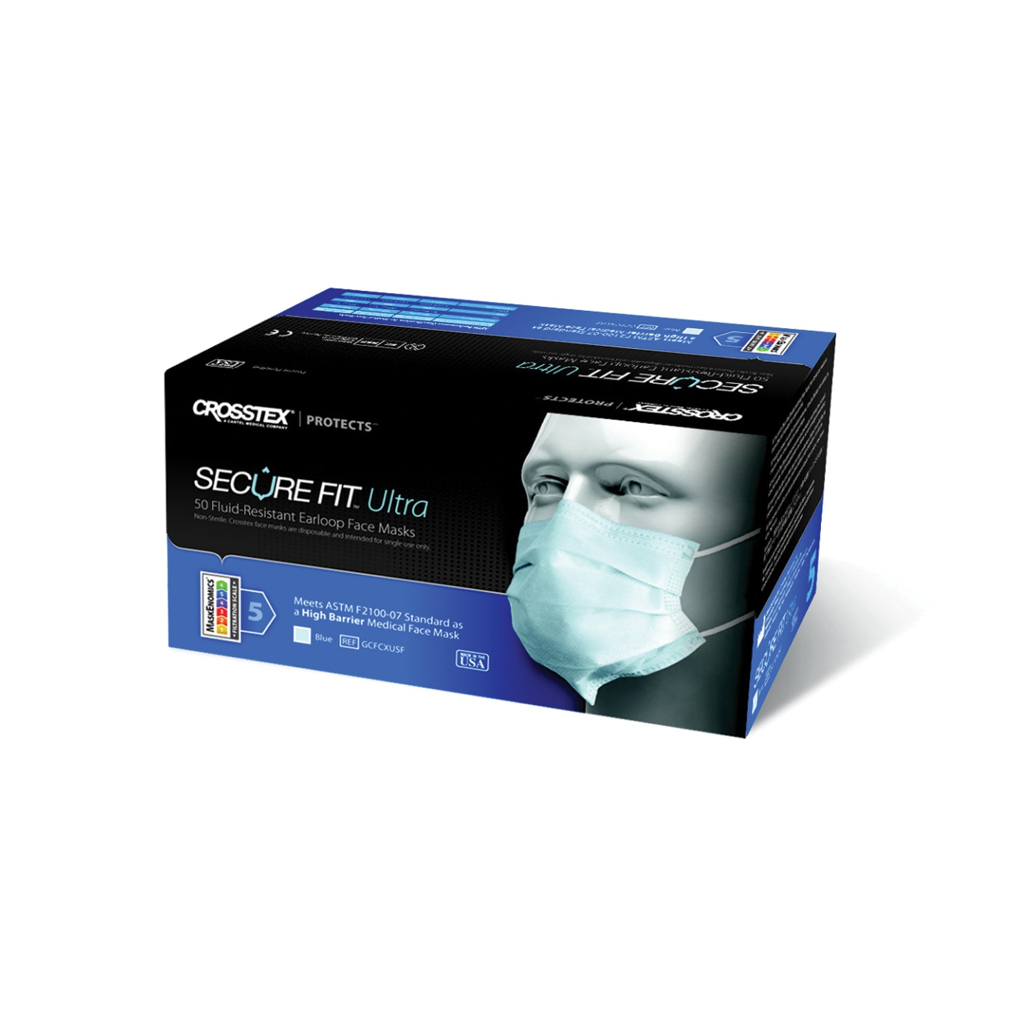 GCFCXUSF - Crosstex International - ASTM Level 3 Earloop Mask, Blue, 50/bx, 10 bx/ctn , ctn