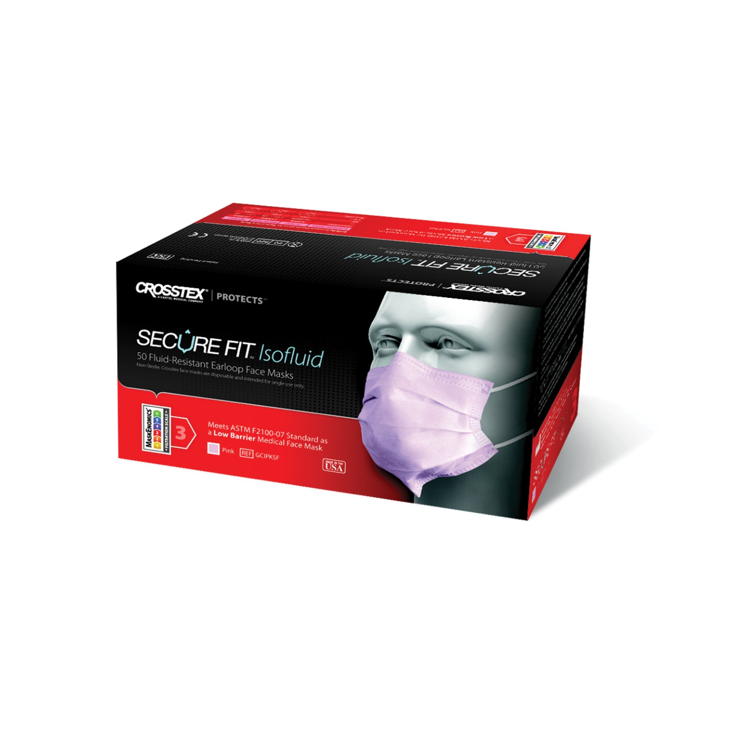 GCIPKSF - Crosstex International - ASTM Level 1 Earloop Mask, Pink, 50/bx, 10 bx/ctn , ctn