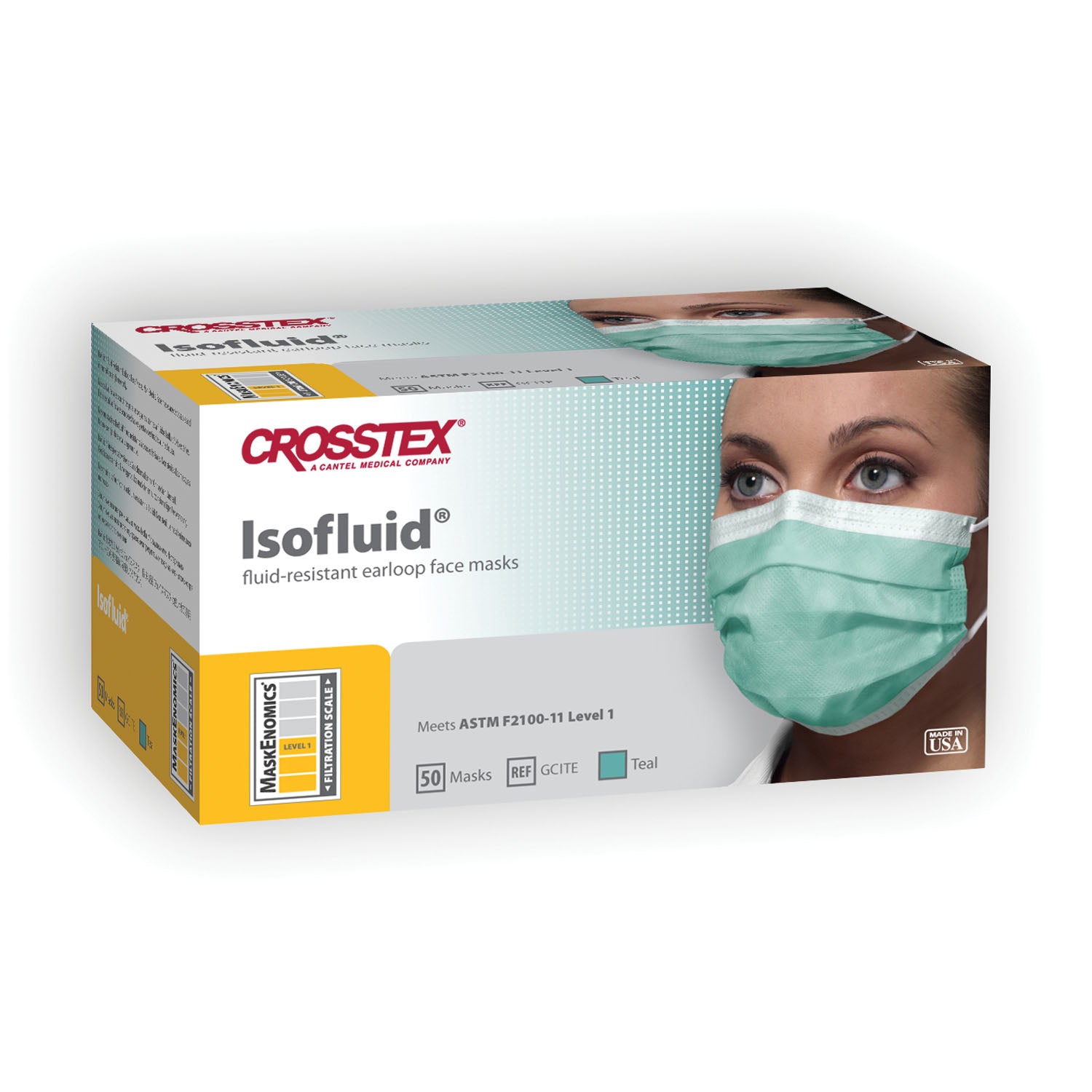 GCITE - Crosstex International - ASTM Level 1 Mask, Latex Free (LF), Teal, 50/bx, 10 bx/ctn , ctn