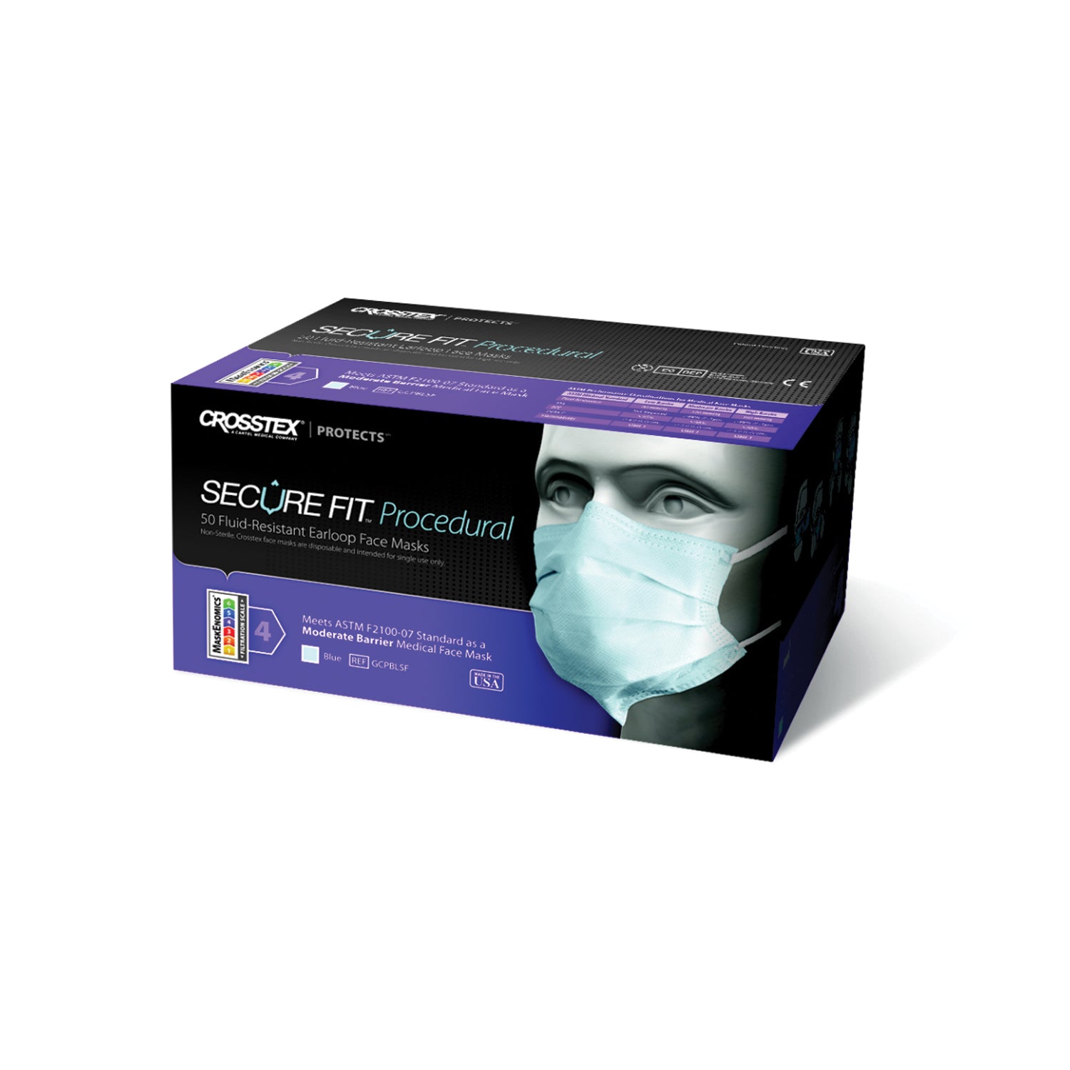 GCPBLSF - Crosstex International - ASTM Level 2 Earloop Mask, Blue, 50/bx, 10 bx/ctn , ctn