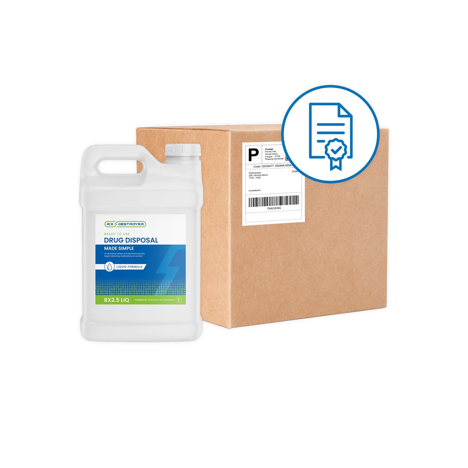 RX2.5LIQMB - C2R Global Manufacturing - Rx Destroyer™ Liquid Meds Only Formula with Hardener Packets, 2.5 Gallon Bottle, 2 btl/cs , cs