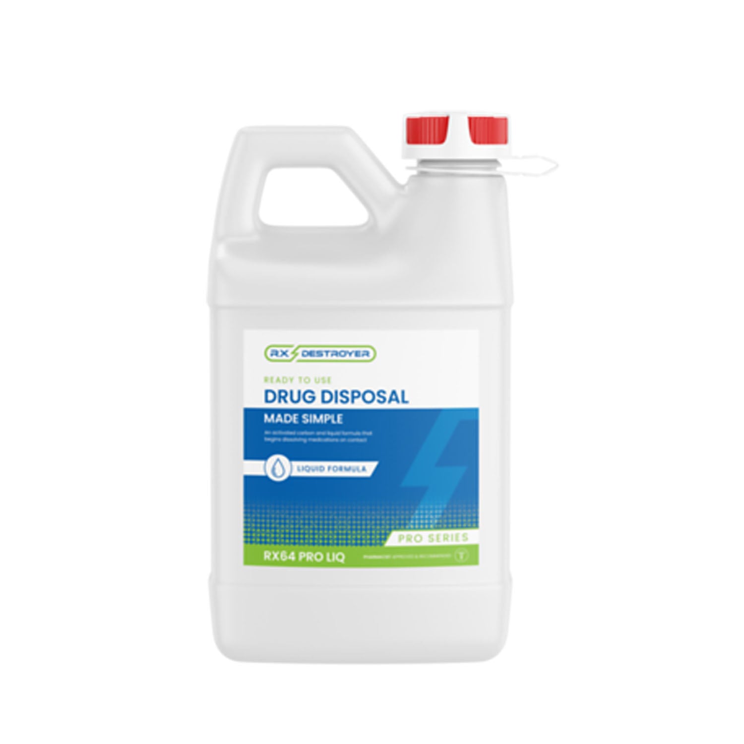 RX64PROLIQ - C2R Global Manufacturing - Rx Destroyer™ Pro Series Fórmula líquida solo para medicamentos con sobres de endurecedor, botella de 64 oz, tapa con cierre y visor, 4 botellas/caja