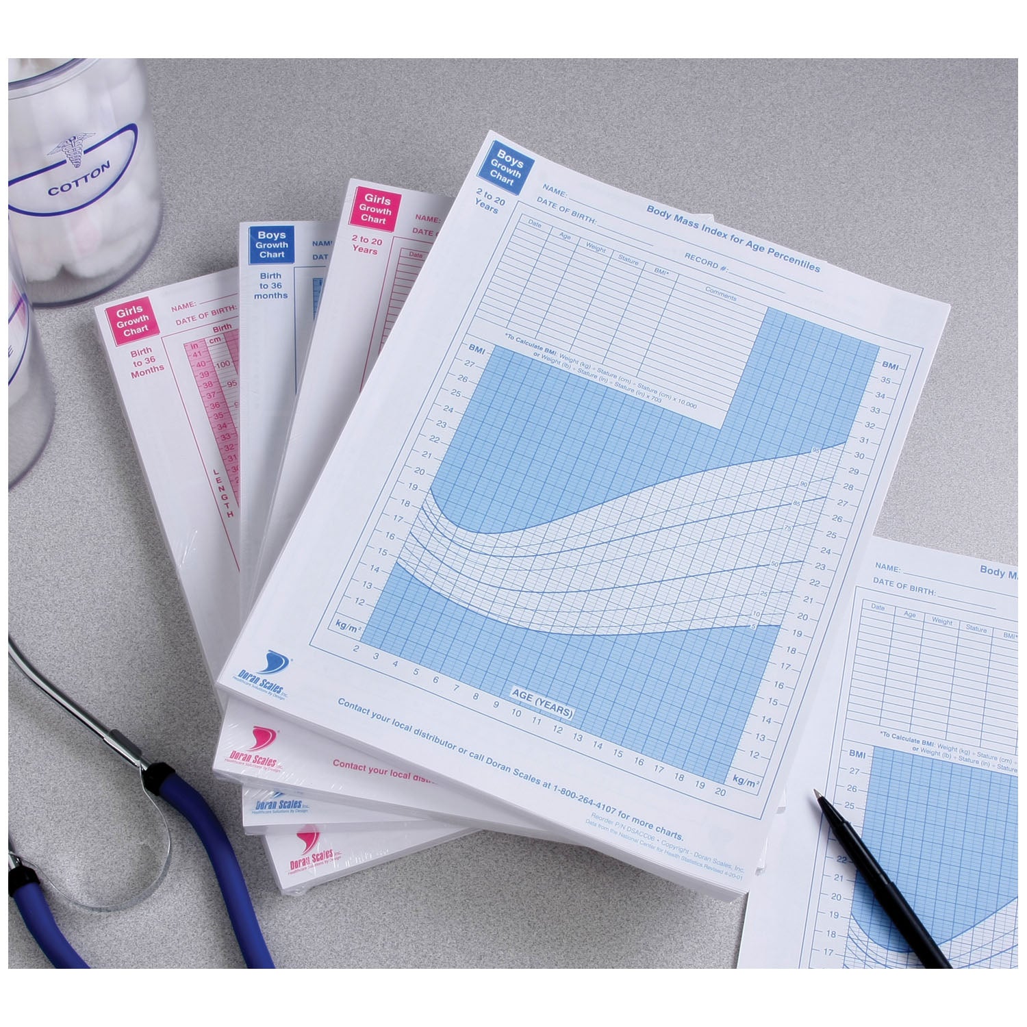 DSACC02 - Doran Scales, Inc. - Growth Chart, Boys, Birth to 36 Months, 100 sht/pk, 10 pk/cs , cs