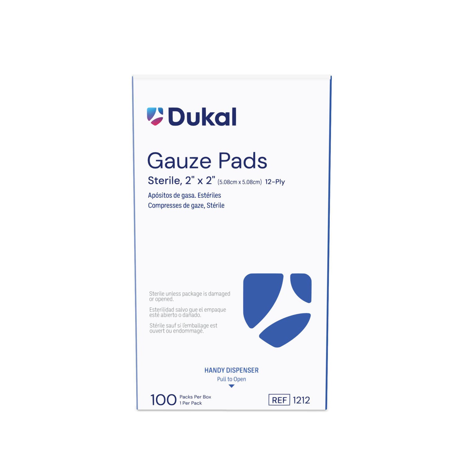 1212 - Dukal Corporation - Gauze Pad, 2" x 2", 12-Ply, Sterile, 100/bx, 24 bx/cs , cs
