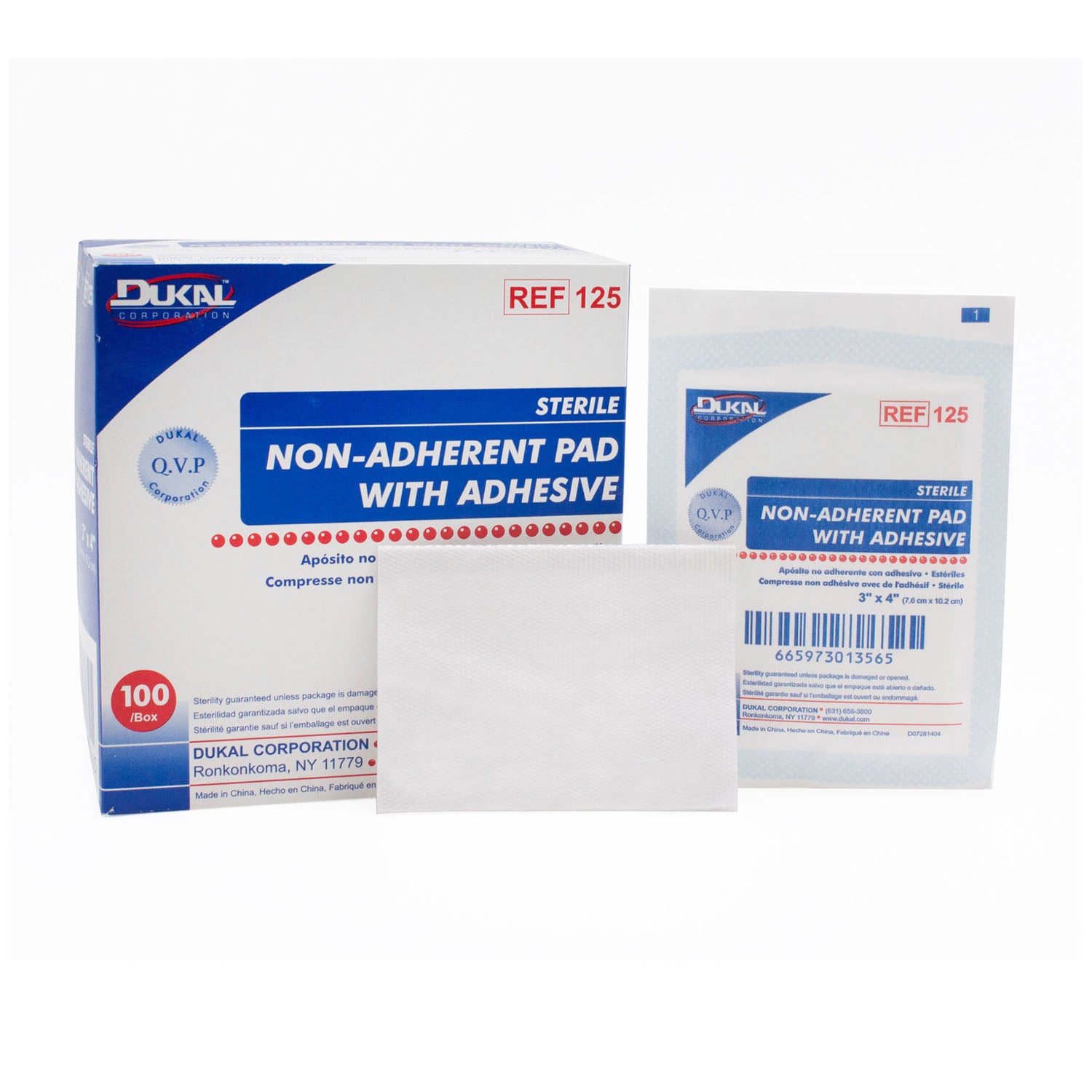 125 - Dukal Corporation - Non-Adherent Pad Dressing with Adhesive, 3" x 4" , Sterile, 100/bx, 12 bx/cs , cs