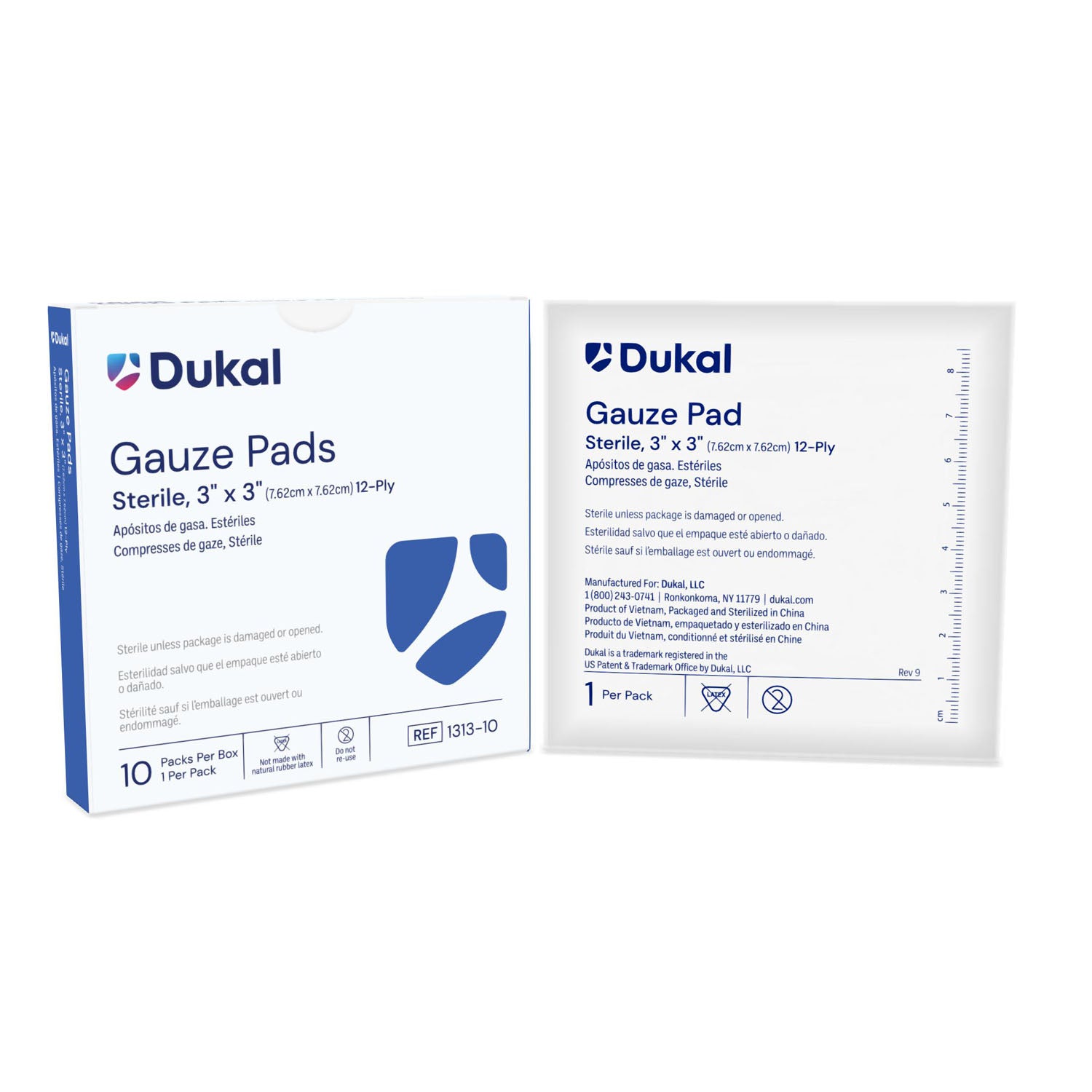 1313-10 - Dukal Corporation - Gauze Pad, 3" x 3", 12-Ply, Sterile, 1/pk, 10 pk/bx, 60 bx/cs , cs