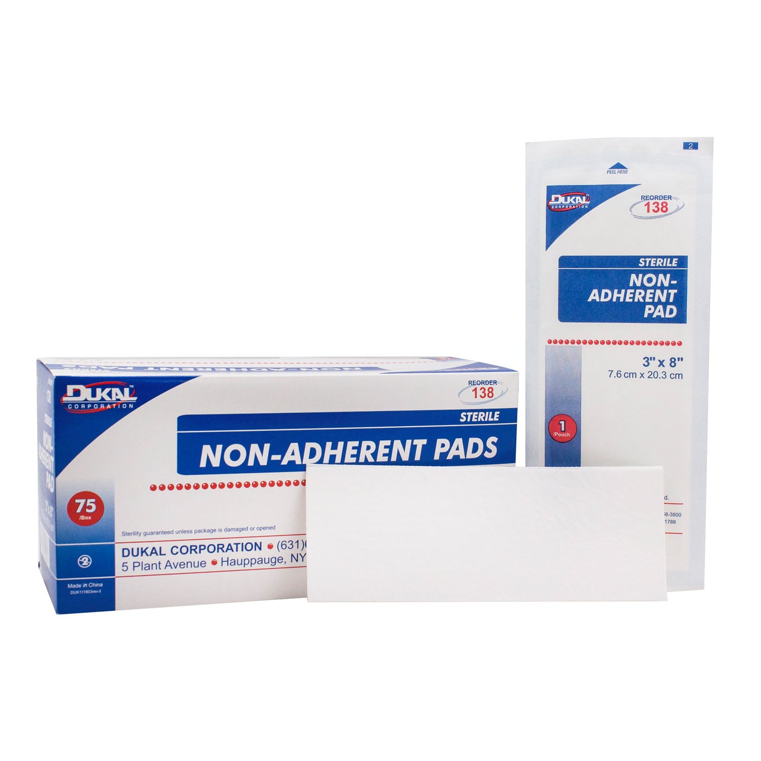 138 - Dukal Corporation - Non-Adherent Pad, 3" x 8", Sterile, 1/pk, 75 pk/bx, 8 bx/cs , cs