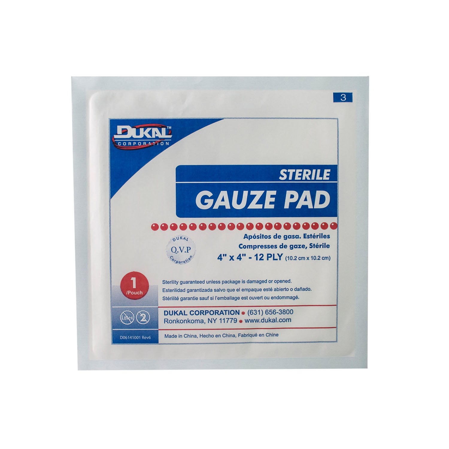 1414-25 - Dukal Corporation - Gauze Pad, 4" x 4", 12-Ply, Sterile, 1/pk, 25 pk/bx, 24 bx/cs , cs