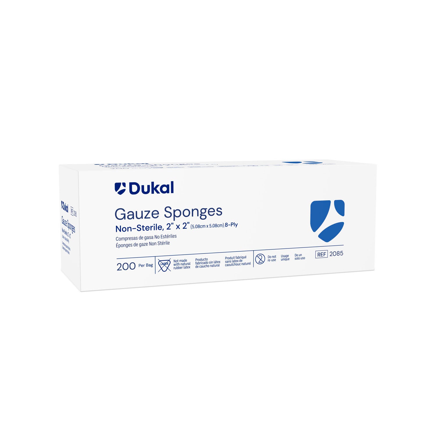 2085 - Dukal Corporation - Gauze Sponge, 2" x 2", Non-Sterile, 8-Ply, 200/bg, 25 bg/cs (160 cs/plt) , cs