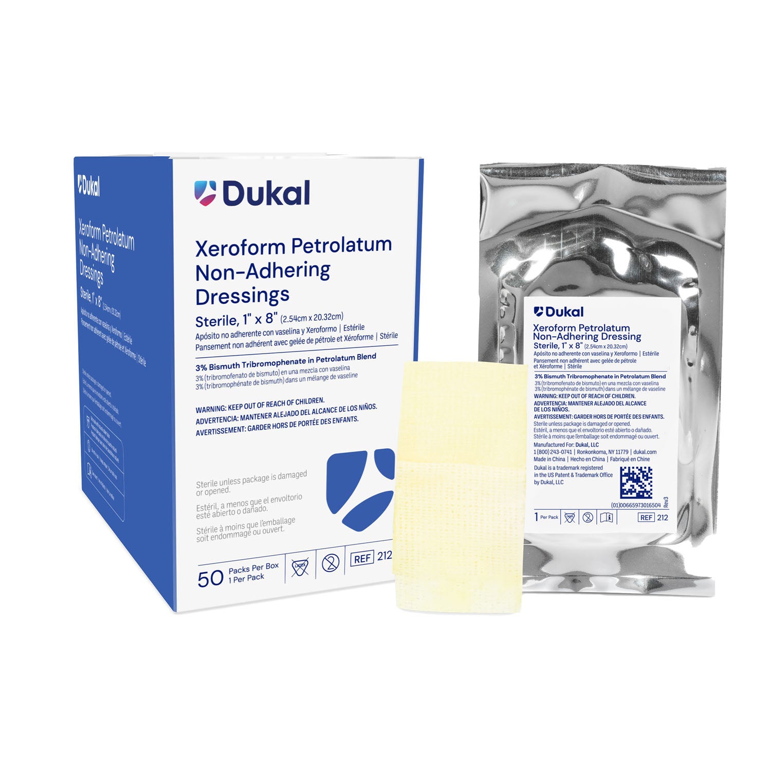 212 - Dukal Corporation - Xeroform Gauze Dressing, 1" x 8", Sterile, 1/pk, 50 pk/bx (Item is on Manual Allocation - Quanitities are Limied) , bx