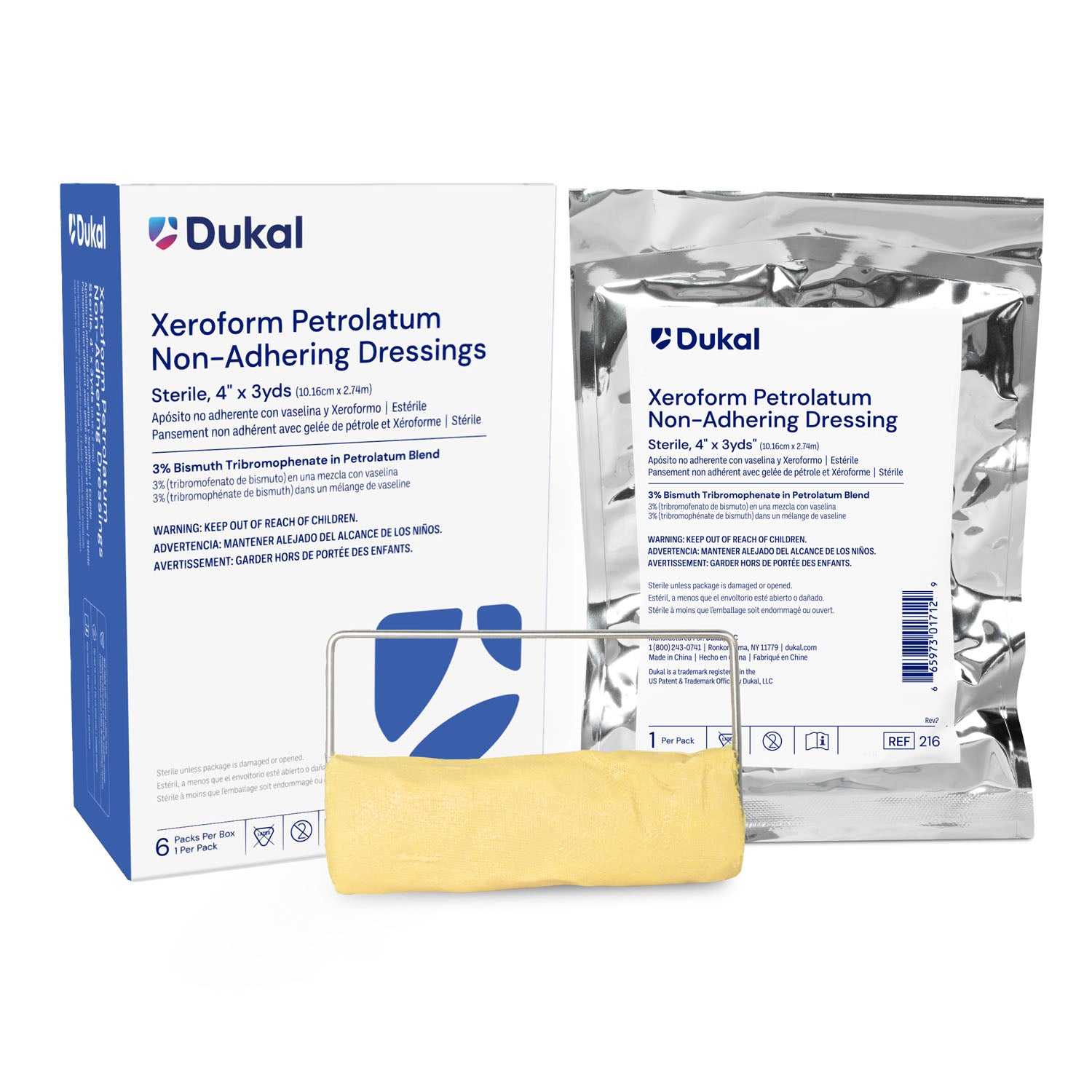 216 - Dukal Corporation - Xeroform Gauze Dressing, 4" x 3 yds, Sterile, 1/pk, 6 pk/bx , bx