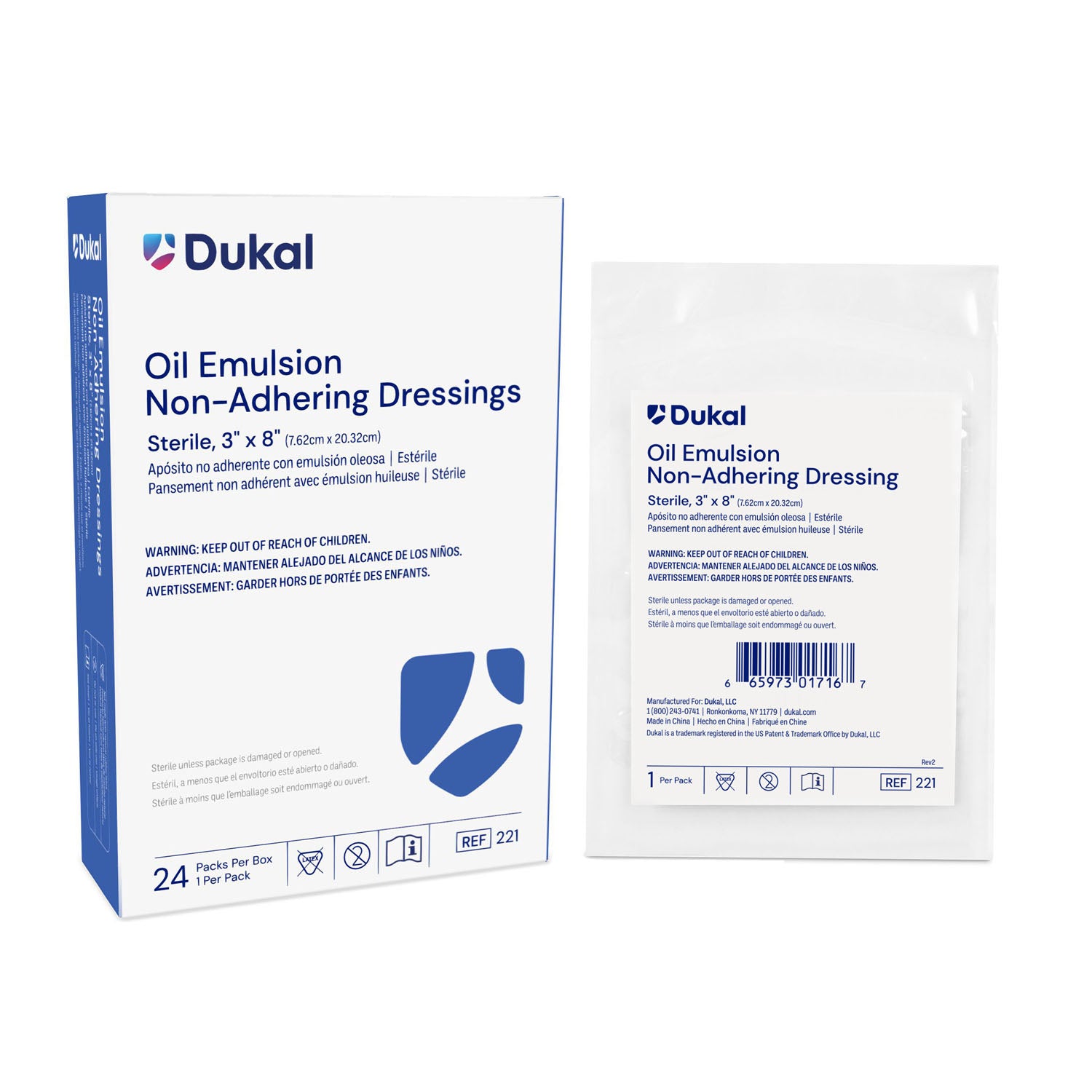 221 - Dukal Corporation - Oil Emulsion Dressing, 3" x 8", Sterile, 1/pk, 24 pk/bx , bx