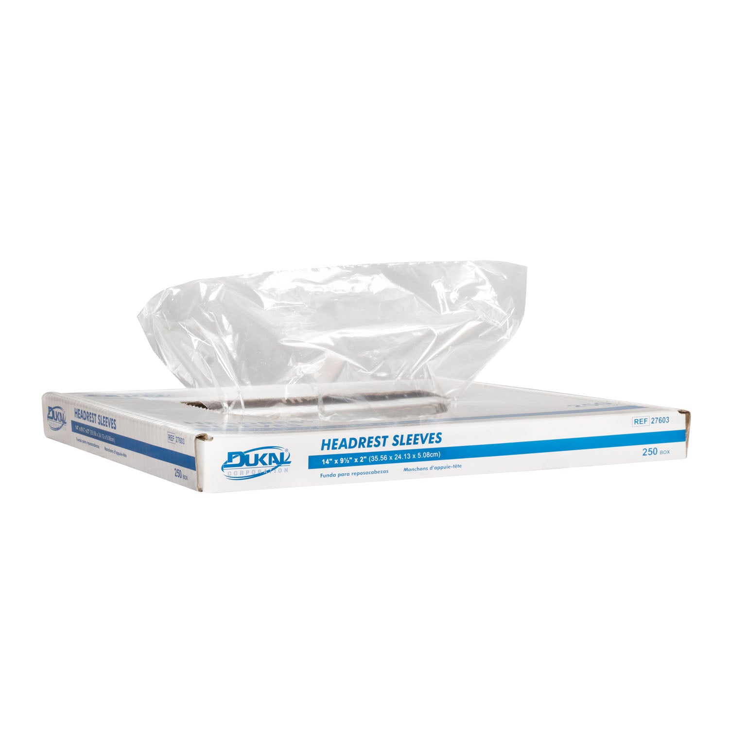 27603 - Dukal Corporation - Headrest Sleeves, 14" x 9.5" x 2", 250/bx, 4 bx/cs (72 cs/plt) , cs