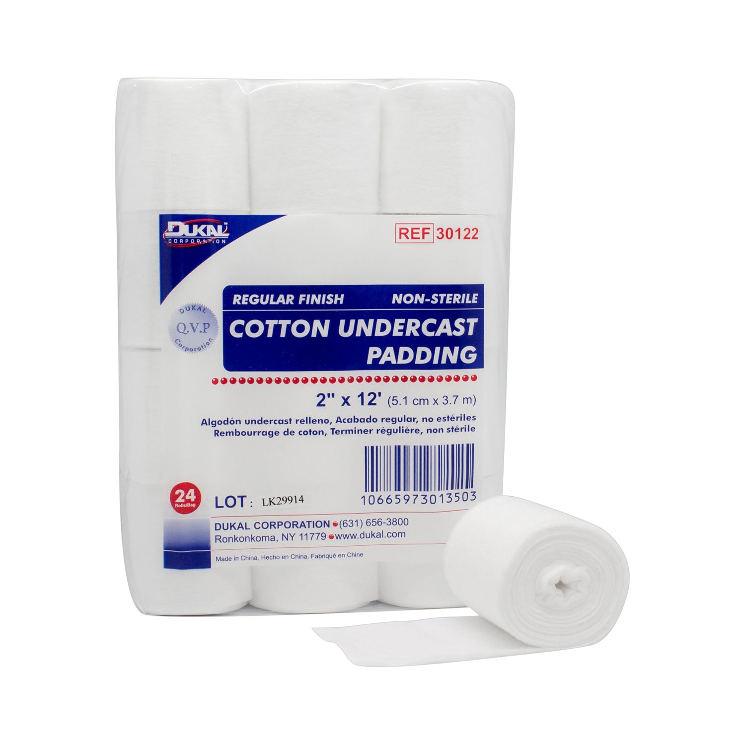 30122 - Dukal Corporation - Cotton Undercast Padding, Regular Finish, 2" x 12ft, 24 rl/bg, 3 bg/cs , cs