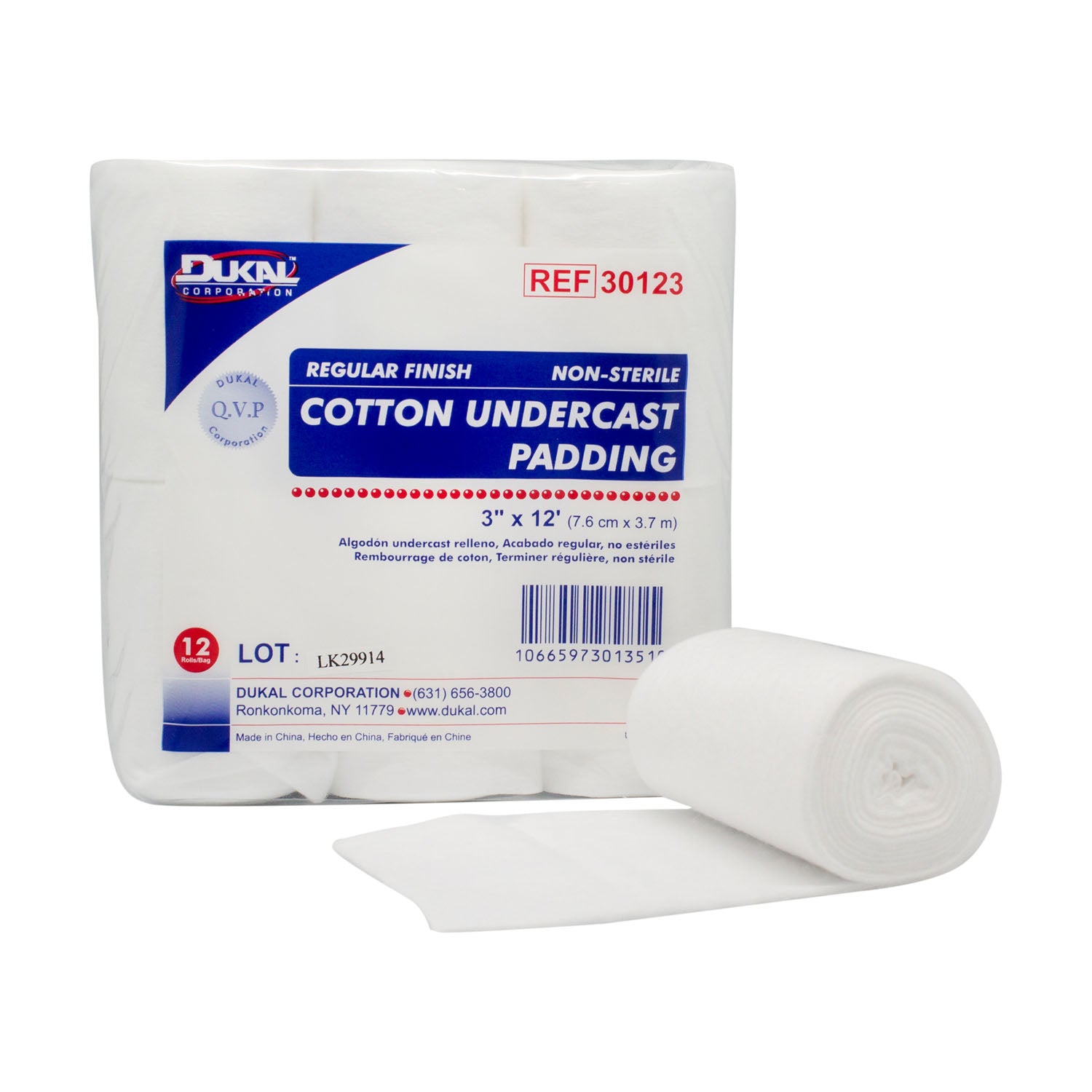 30123 - Dukal Corporation - Cotton Undercast Padding, Regular Finish, 3" x 12ft, 12 rl/bg, 6 bg/cs , cs