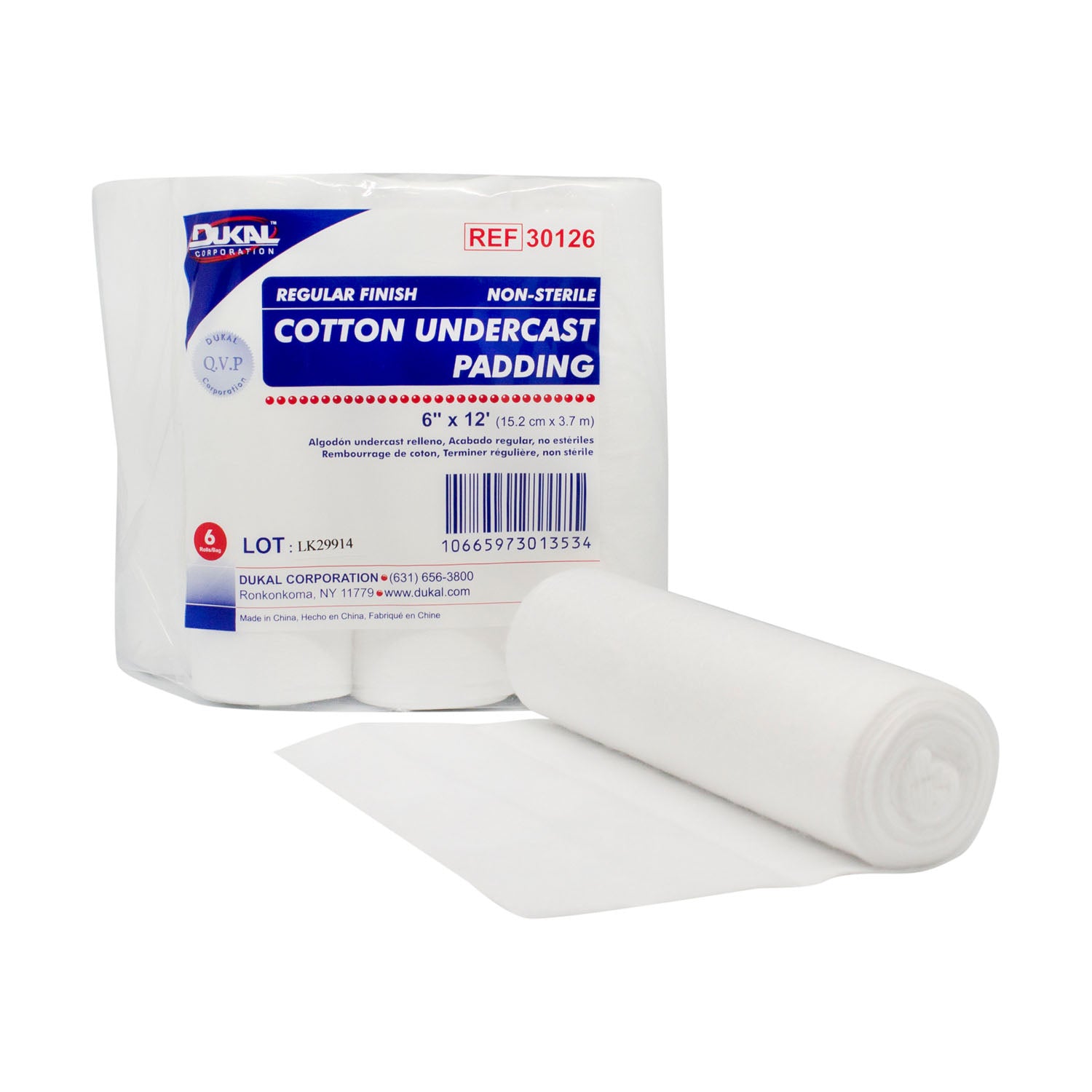 30126 - Dukal Corporation - Cotton Undercast Padding, Regular Finish, 6" x 12ft, 6 rl/bg, 6 bg/cs , cs