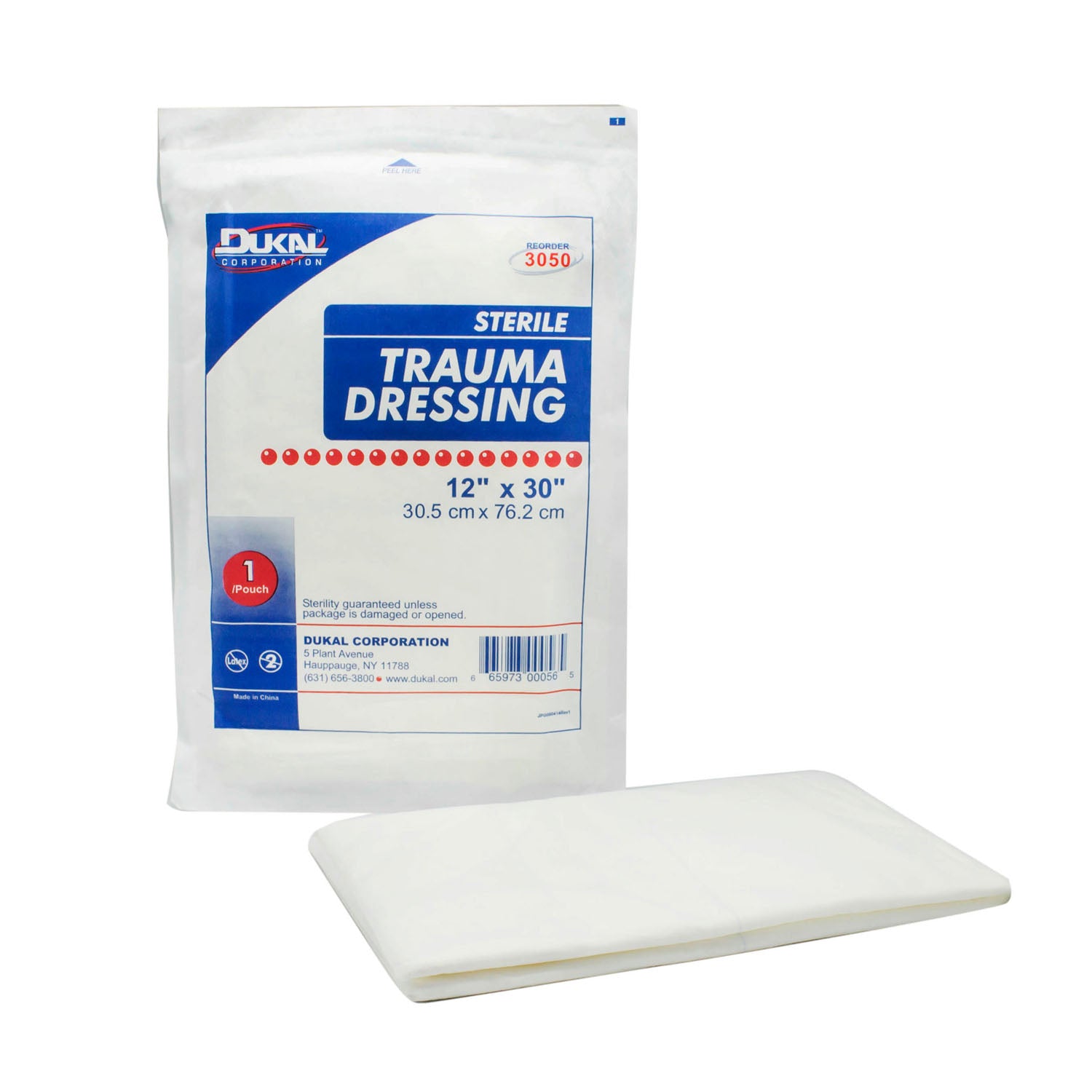 3050 - Dukal 公司 - 創傷敷料,12 英寸 x 30 英寸,無菌,1 片/包,25 包/箱,箱裝