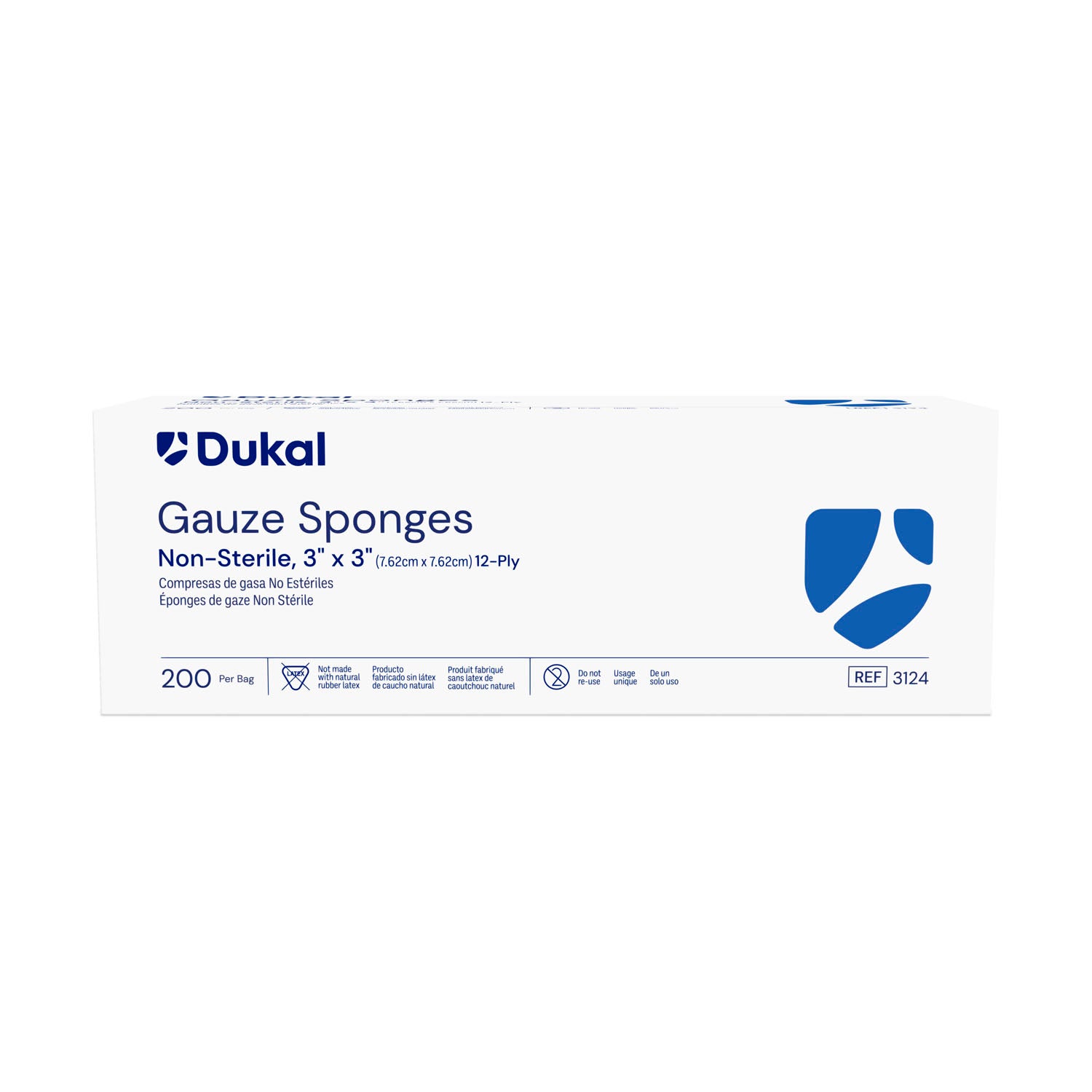 3124-100 - Dukal Corporation - Esponja de gasa, 3" x 3", no estéril, 12 capas, 100/bolsa, 40 bolsas/caja, caja