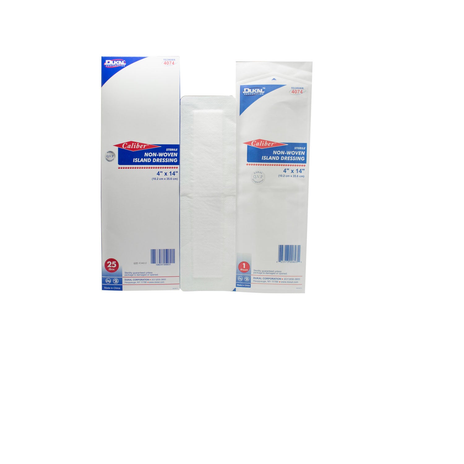 4074 - Dukal Corporation - Island Dressing, 4" x 14", Non-Woven, Adhesive Backing, Sterile, 25/bx, 2 bx/cs , cs