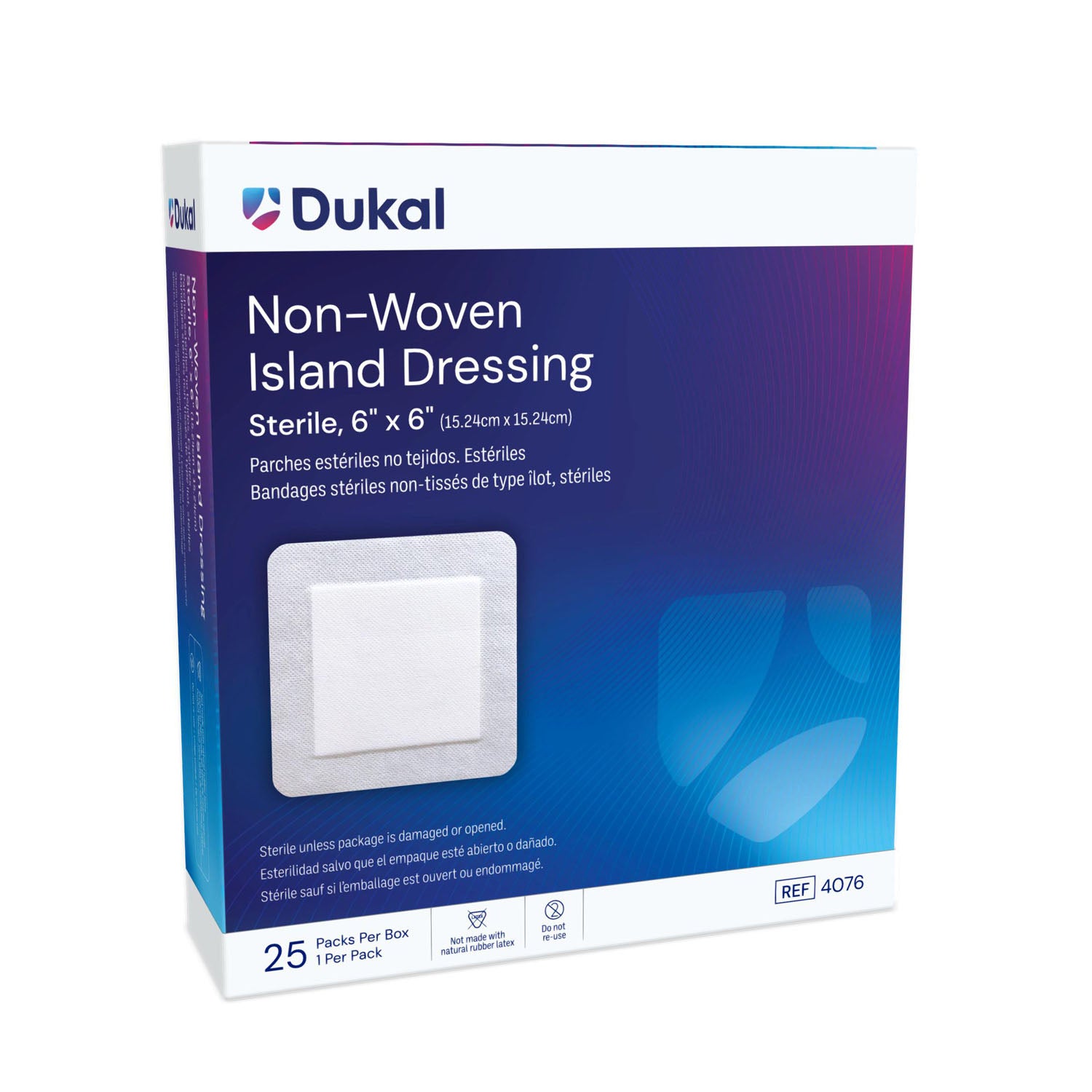 4076 - Dukal Corporation - Island Dressing, 6" x 6", Non-Woven, Adhesive Backing, Sterile, 25/bx, 4 bx/cs (Item is on Manufacturer Backorder and may be Limited When Quantities are Available) , cs