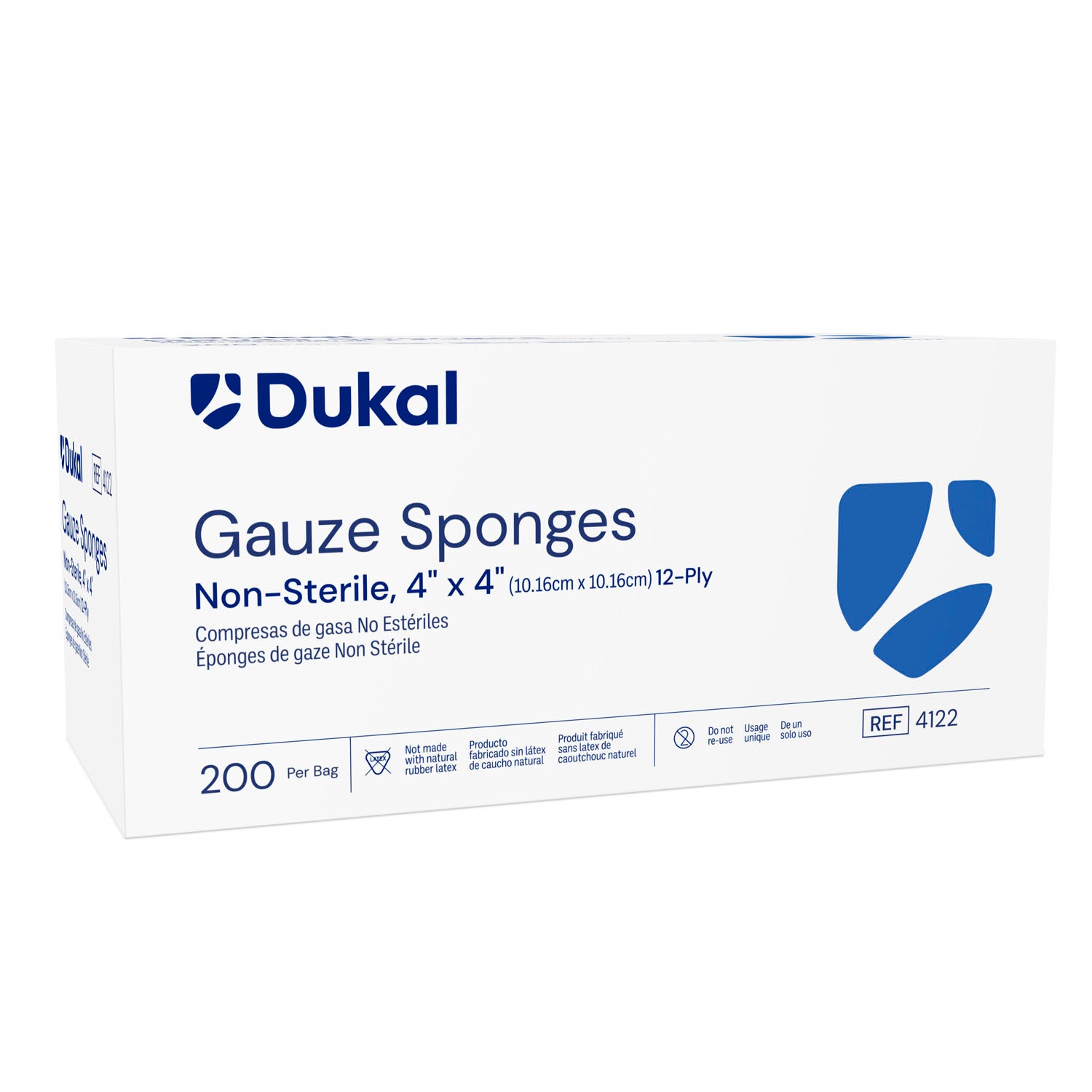 4122 - Dukal 公司 - 紗布海綿,4 英寸 x 4 英寸,非無菌,12 層,200 片/袋,10 袋/箱(50 箱/托盤),箱裝