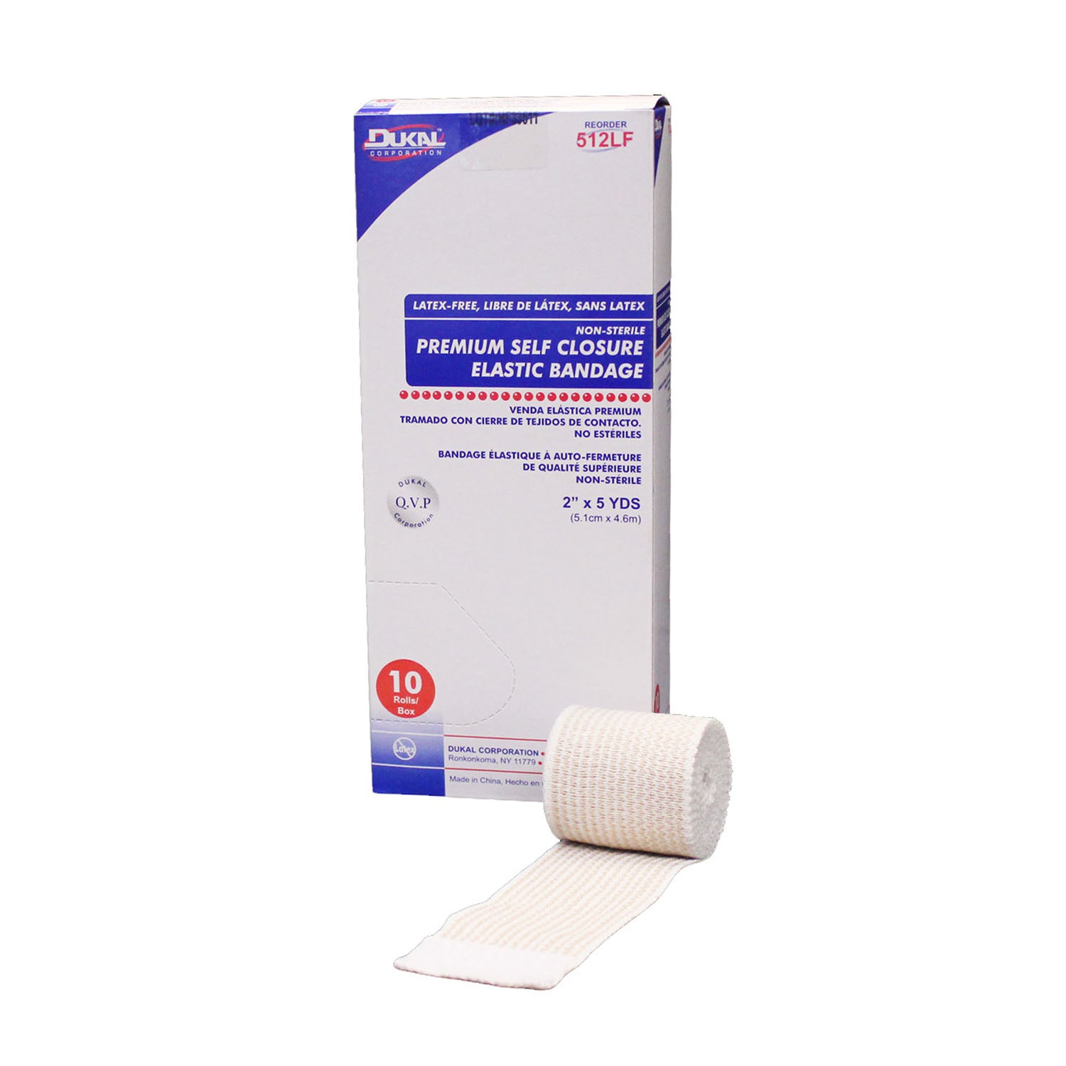 512LF - Dukal Corporation - Elastic Bandage with Self Closure, 2" x 5yd, Non-Sterile, Latex Free (LF), 10/bx, 5 bx/cs , cs