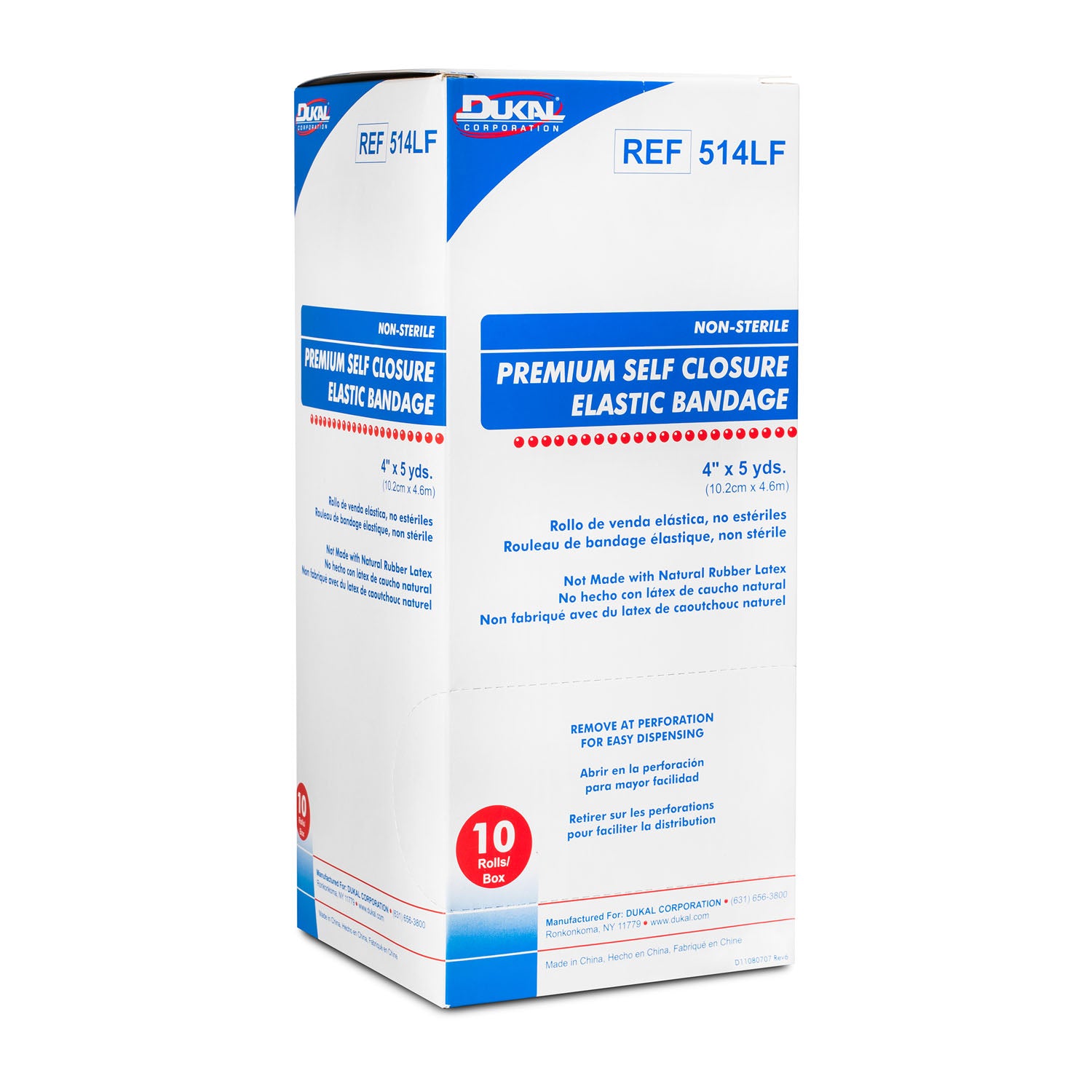 514LF - Dukal Corporation - Elastic Bandage with Self Closure, 4" x 5yd, Non-Sterile, Latex Free (LF), 10/bx, 5 bx/cs , cs