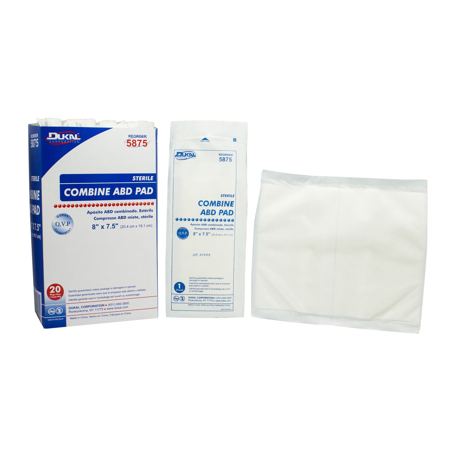 5875 - Dukal Corporation - ABD Pad, 8" x 7½", Sterile, 1/pk, 20 pk/tray, 12 tray/cs , cs