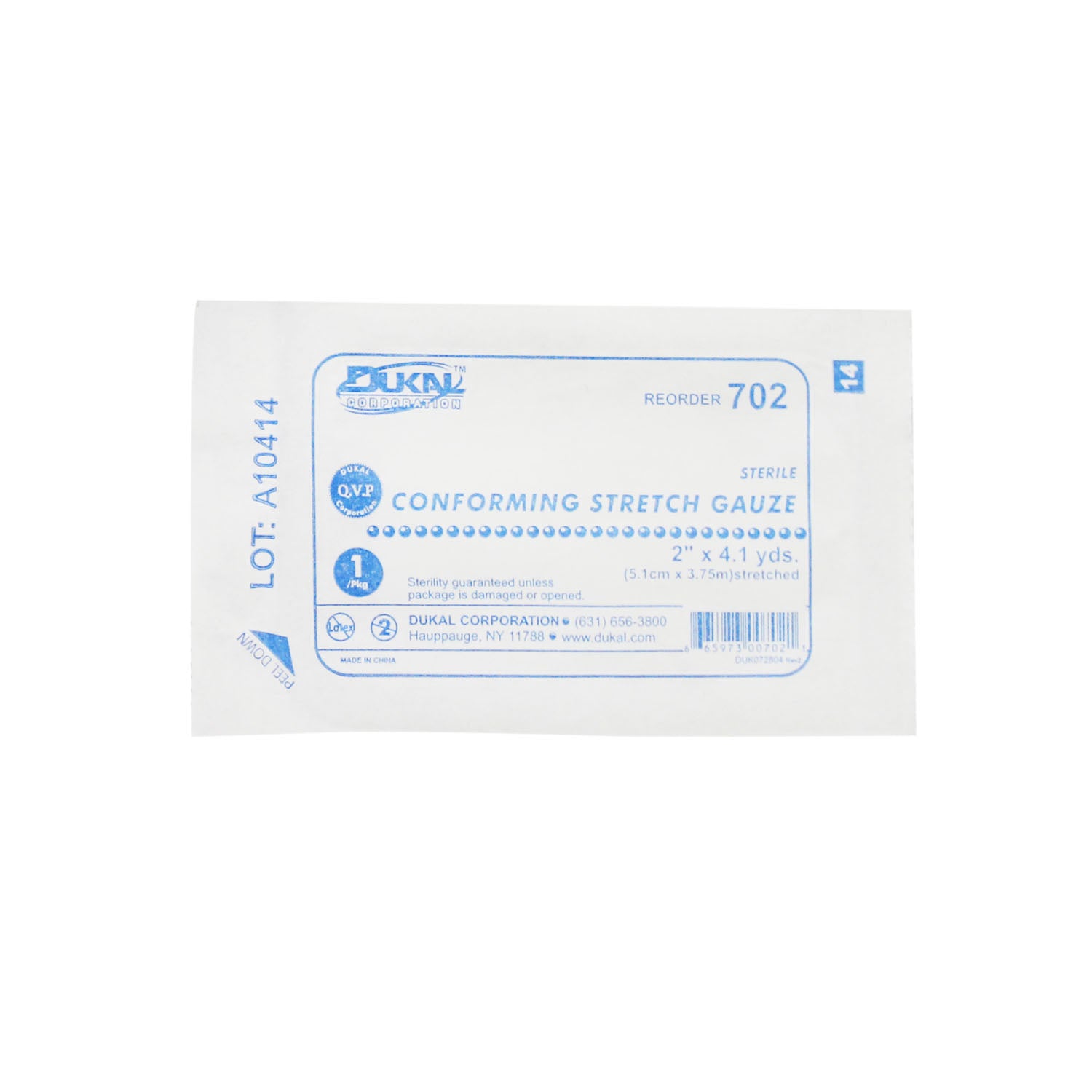 702 - Dukal 公司 - 彈性紗布,2 英吋 x 4.1 碼,無菌,1 片/包,12 包/盒,8 盒/箱,箱裝