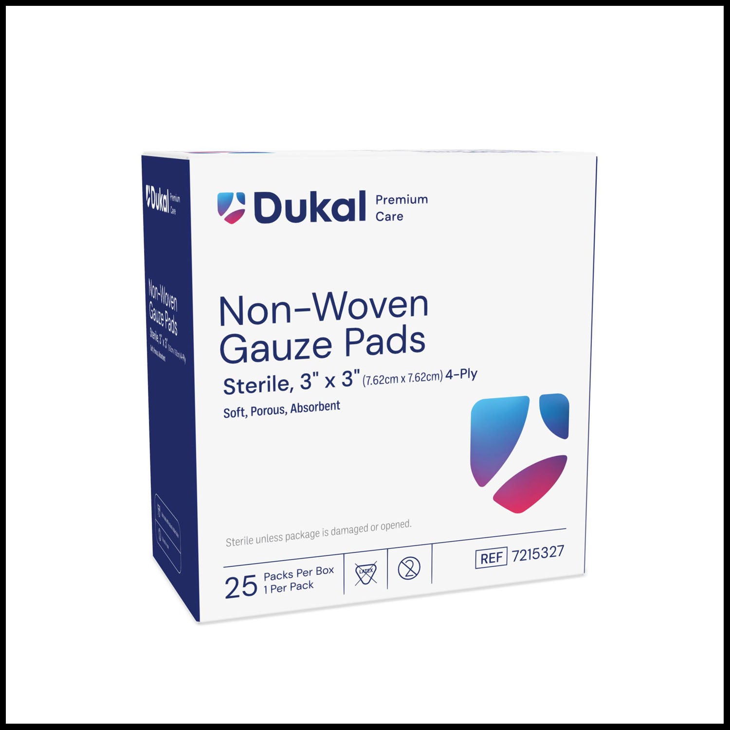 7215327 - Dukal Corporation - 無紡布墊,3英寸 x 3英寸,4層,無菌,1片/包,25片/盒,36盒/箱,箱裝