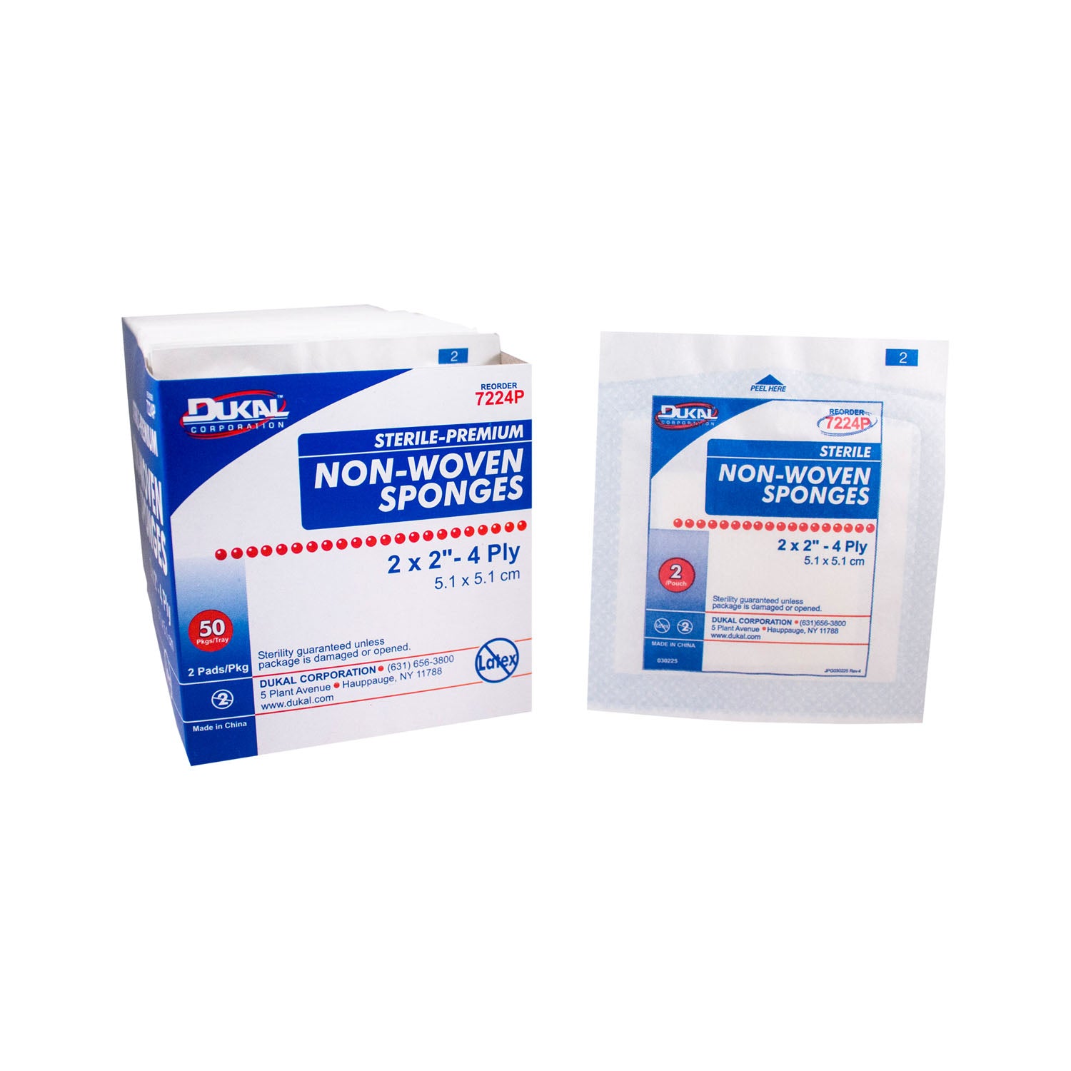 7224P - Dukal Corporation - Sponge, 2" x 2" Non-Woven, Premium, Sterile, 4-Ply, 2/pk, 50 pk/bx, 30 bx/cs , cs