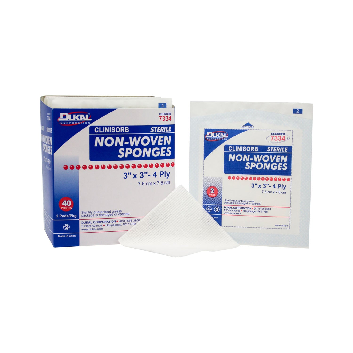 7334 - Dukal Corporation - Clinisorb Non-Woven Sponge, 3" x 3", 4-Ply, Sterile, 2/pk, 40 pk/bx, 30 bx/cs (35 cs/plt) , cs
