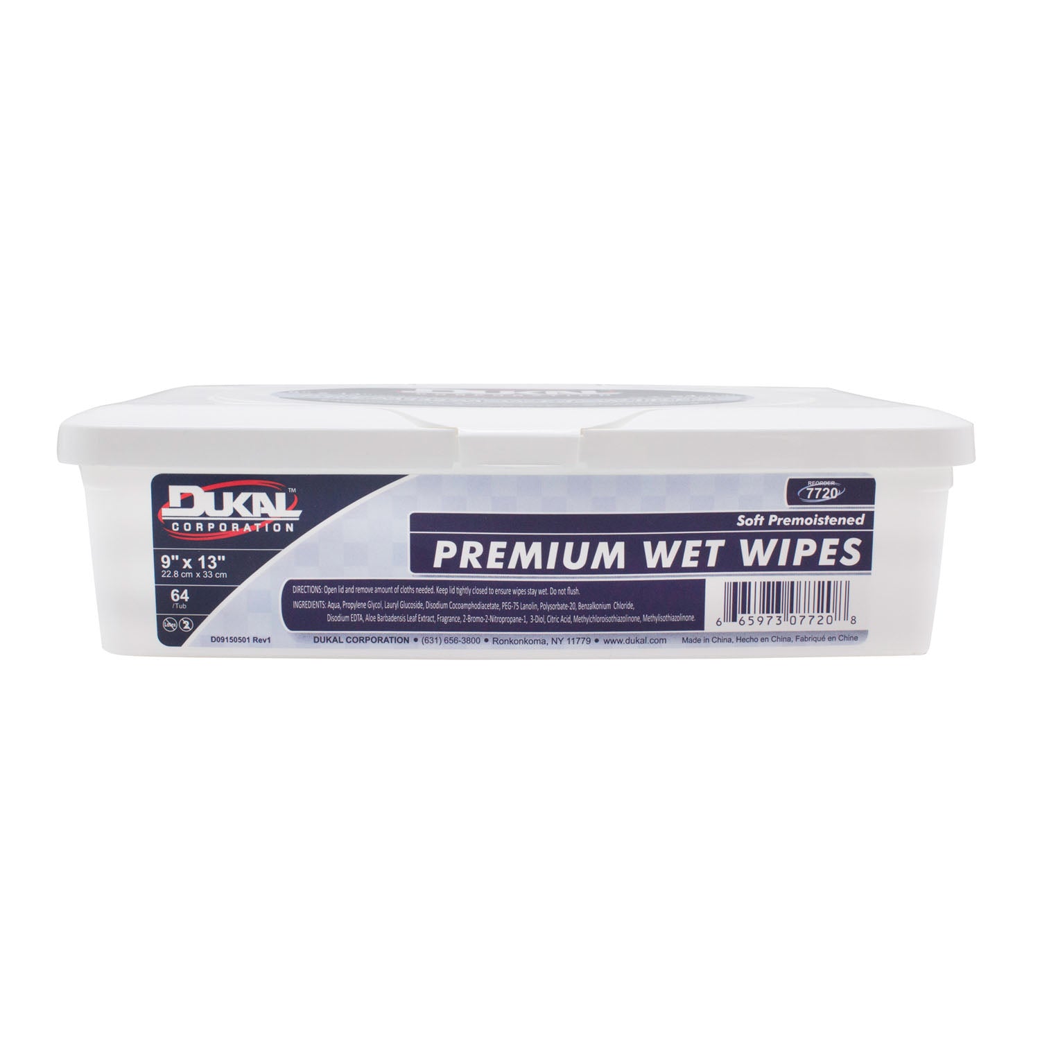 7720 - Dukal Corporation - Wet Wipes, 9" x 13", Adult, 64/tub, 8 tub/cs , cs