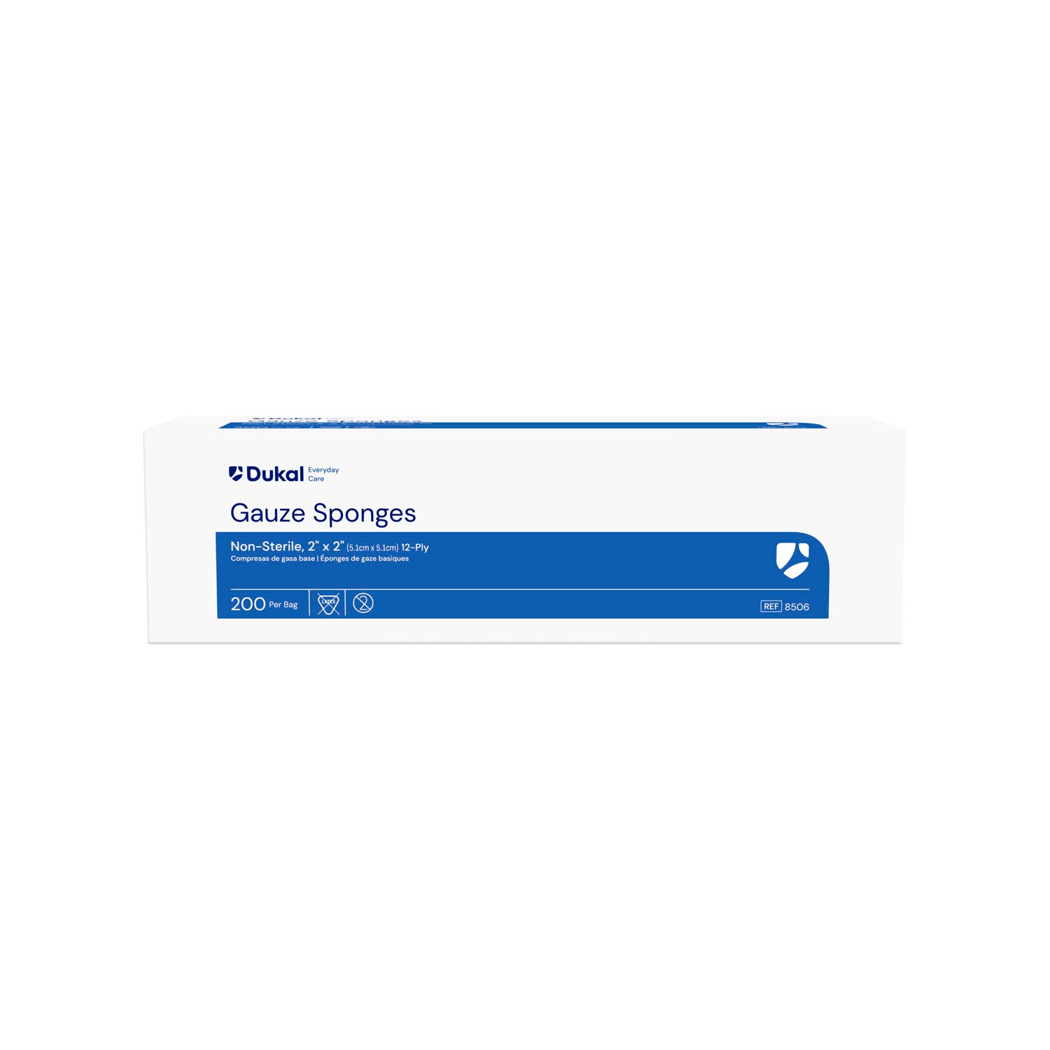 8506 - Dukal Corporation - Esponja de gasa, 2" x 2", no estéril, 12 capas, 200/bolsa, 40 bolsas/caja (60 cajas/plt), caja