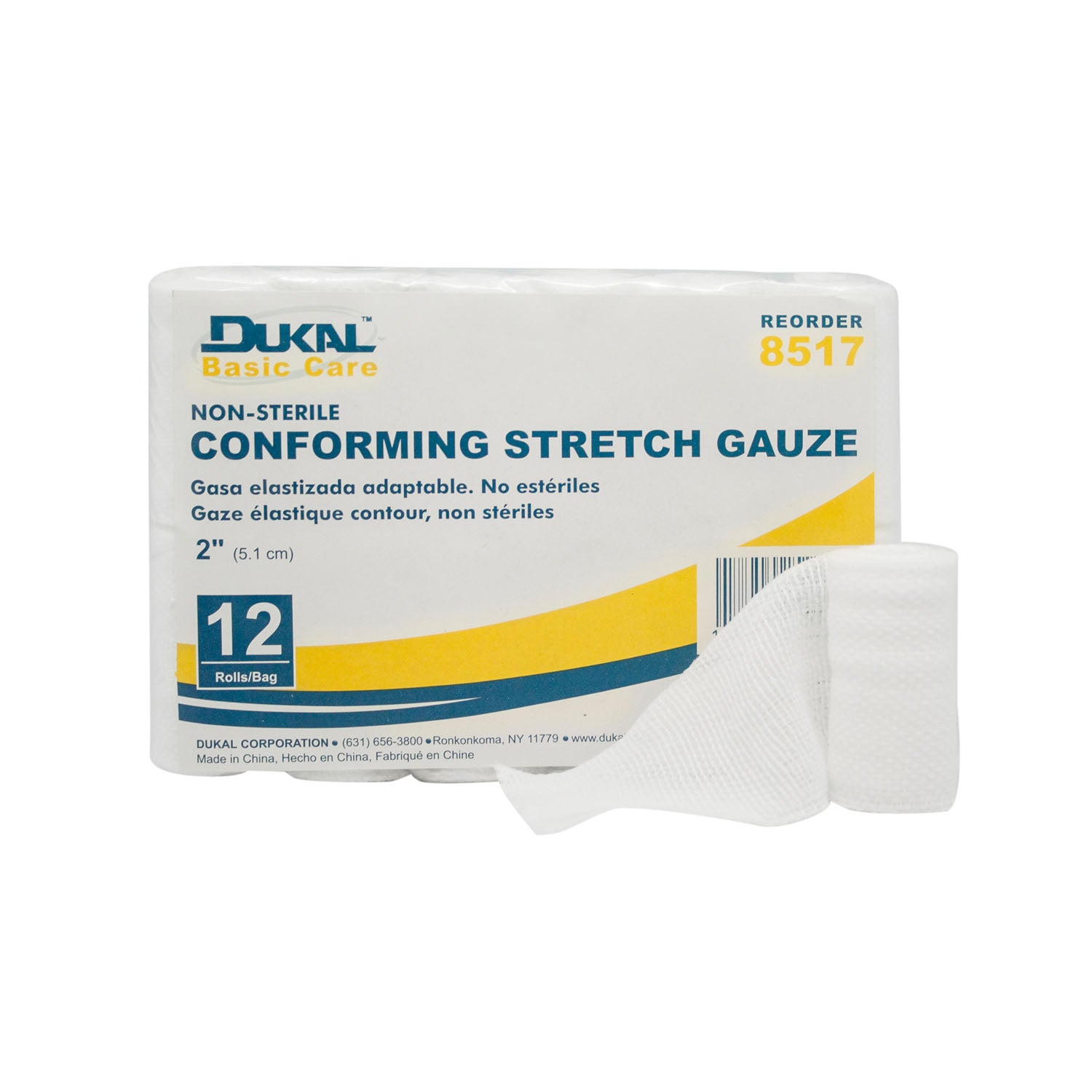 8517 - Dukal Corporation - Gasa elástica adaptable, 2" no estéril, 12 rl/bolsa, 8 bolsas/caja, caja