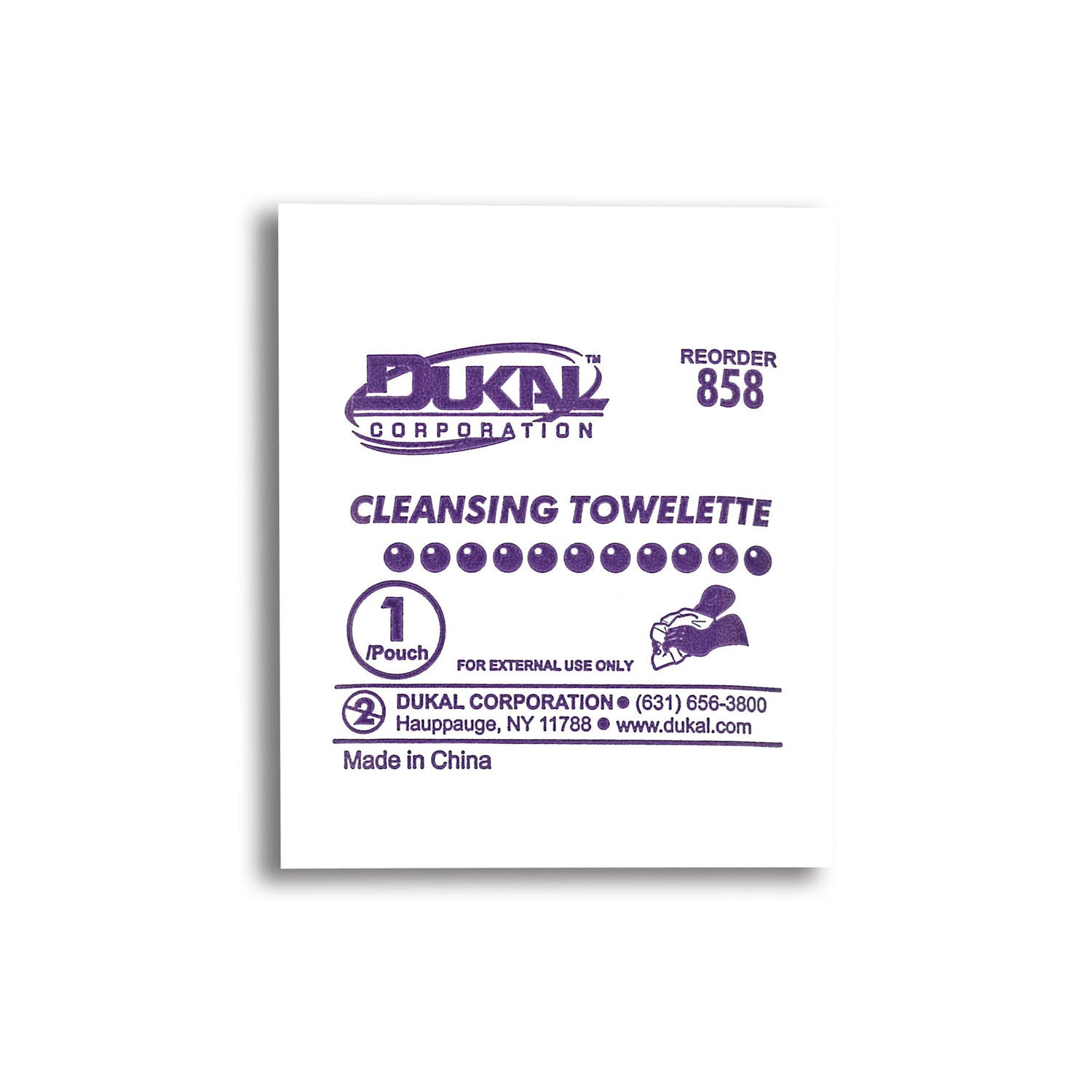 858 - Dukal Corporation - Cleansing Towelette, 5" x 8", 1/pk, 100 pk/bx, 20 bx/cs , cs