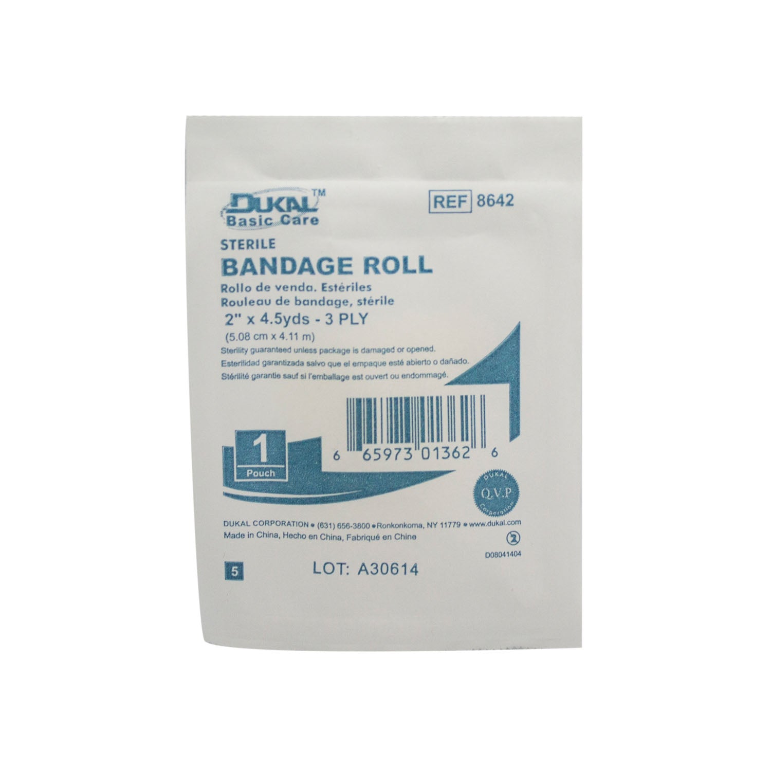 8642 - Dukal Corporation - Basic Care Fluff Bandage Roll, 2" x 4.5 yd, 3ply, Sterile, 1 rl/bg, 96 bg/cs , cs