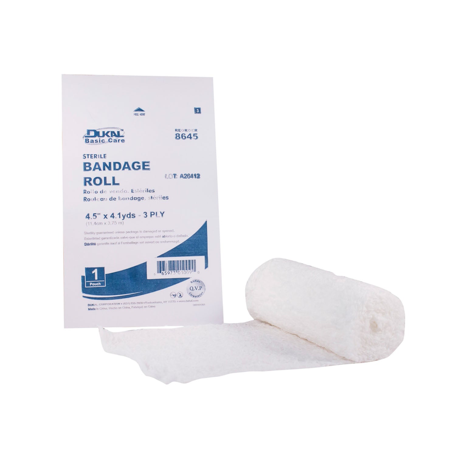 8645 - Dukal Corporation - Fluff Bandage Roll, 4" x 4.5 yds, Sterile, 3-Ply, 1/pk, 100 pk/cs , cs