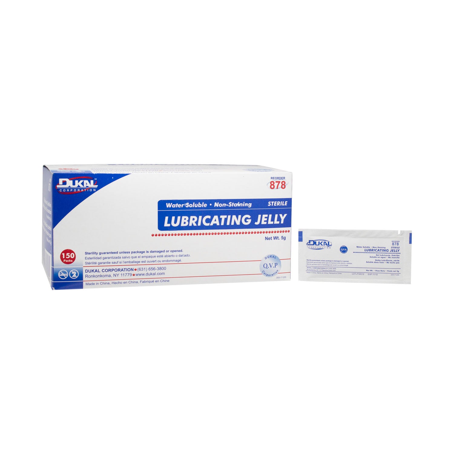 878 - Dukal Corporation - Lubricating Jelly, Foil Pack, 5gm, Sterile, 150/bx, 10 bx/cs , cs