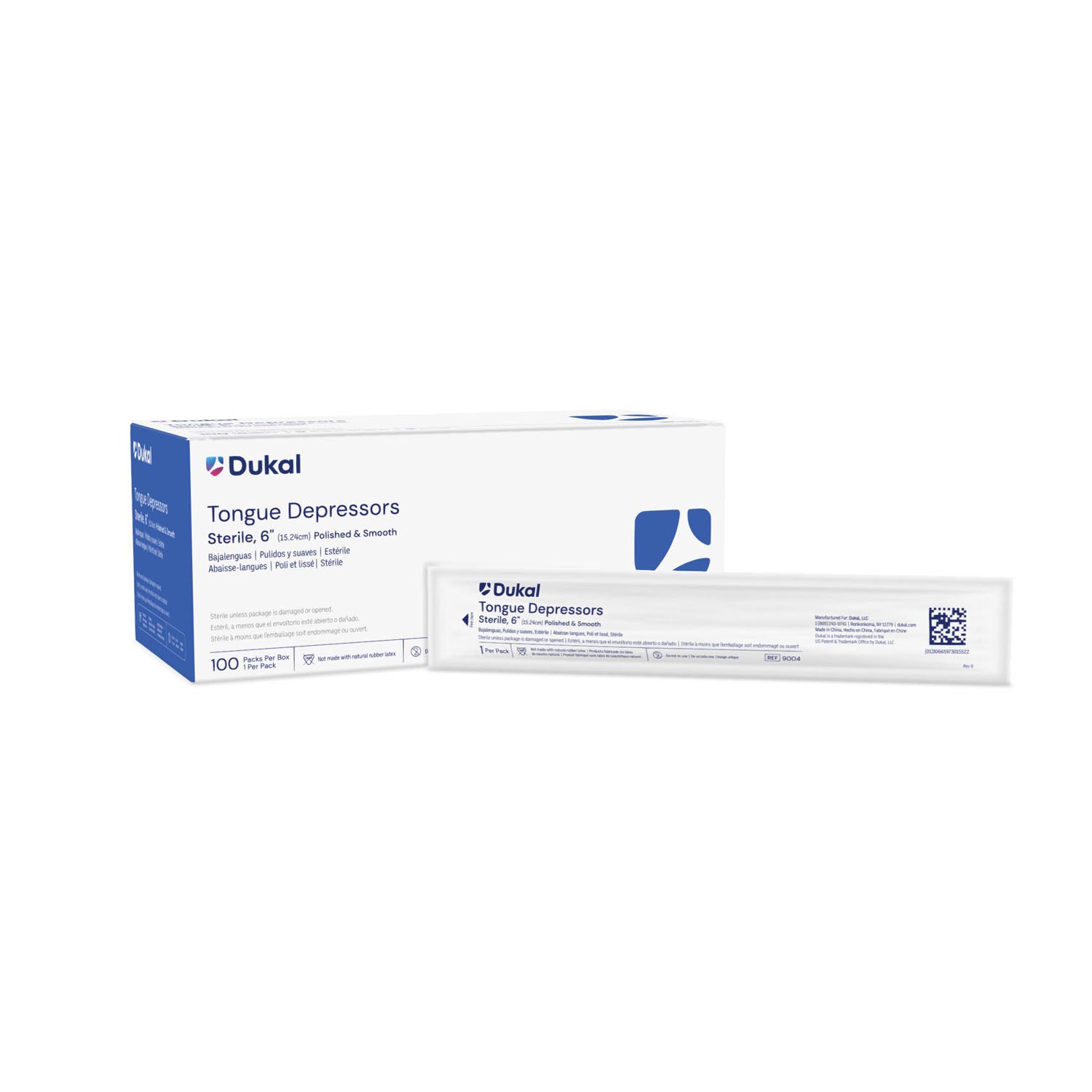 9004 - Dukal Corporation - Tongue Depressor, Senior, 6", Sterile, 1/pk, 100 pk/bx, 10 bx/cs (60 cs/plt) , cs