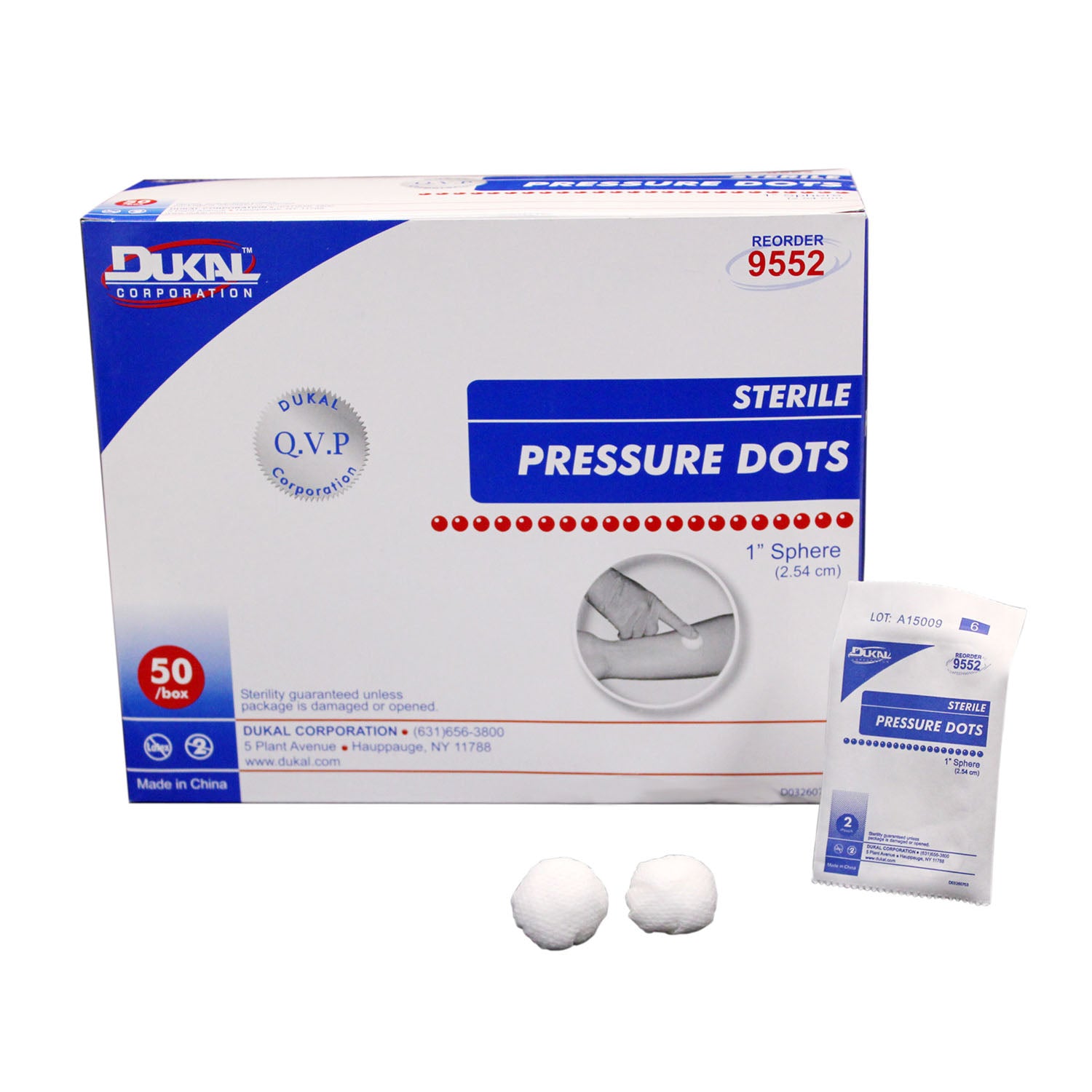 9552 - Dukal Corporation - Pressure Dots, 1", Sterile, 2/pk, 50 pk/bx, 10 bx/cs (36 cs/plt) , cs