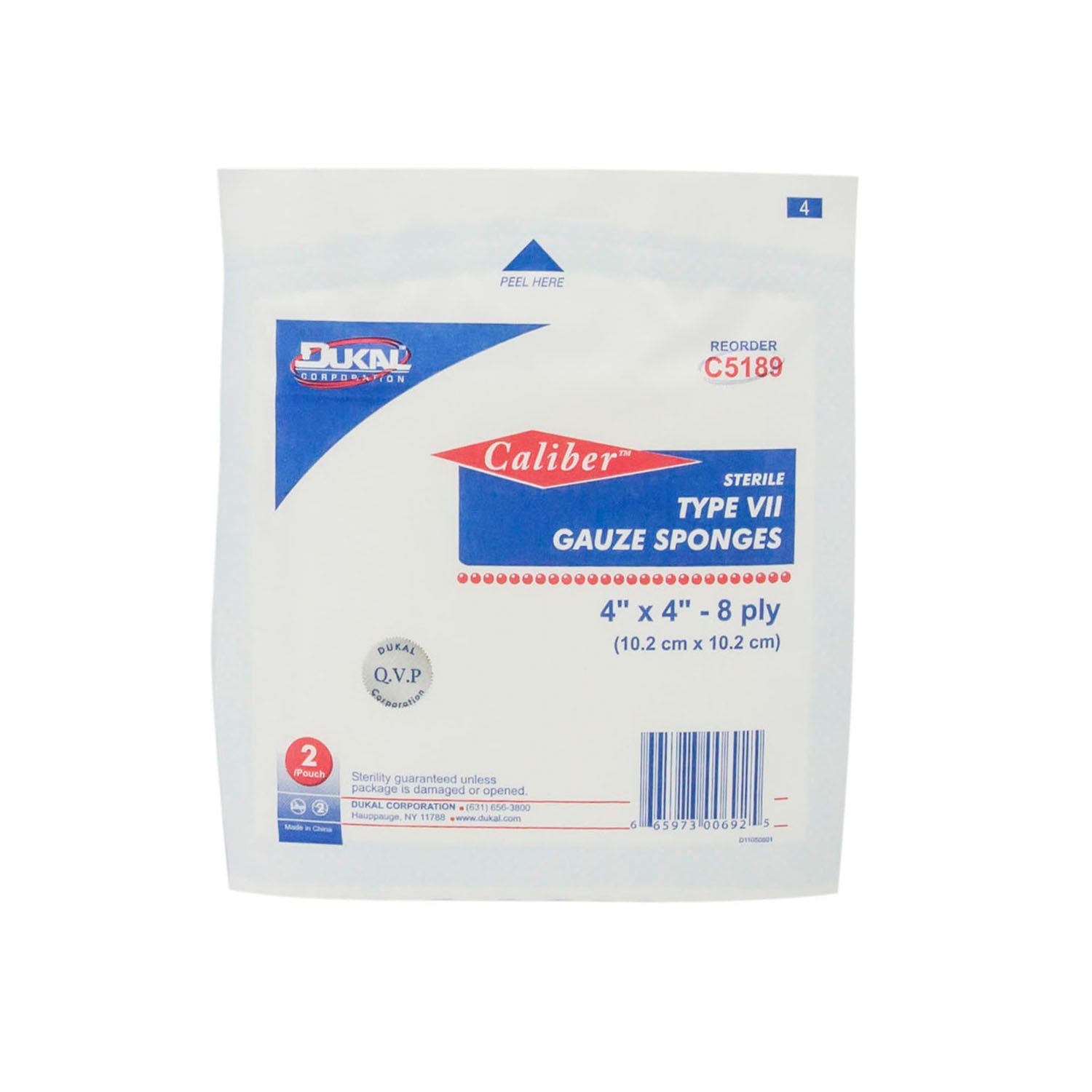 C5189 - Dukal Corporation - Esponja de gasa, tipo VII, estéril, 4" x 4", 8 capas, 2/paquete, 50/paquete, 12/caja, caja