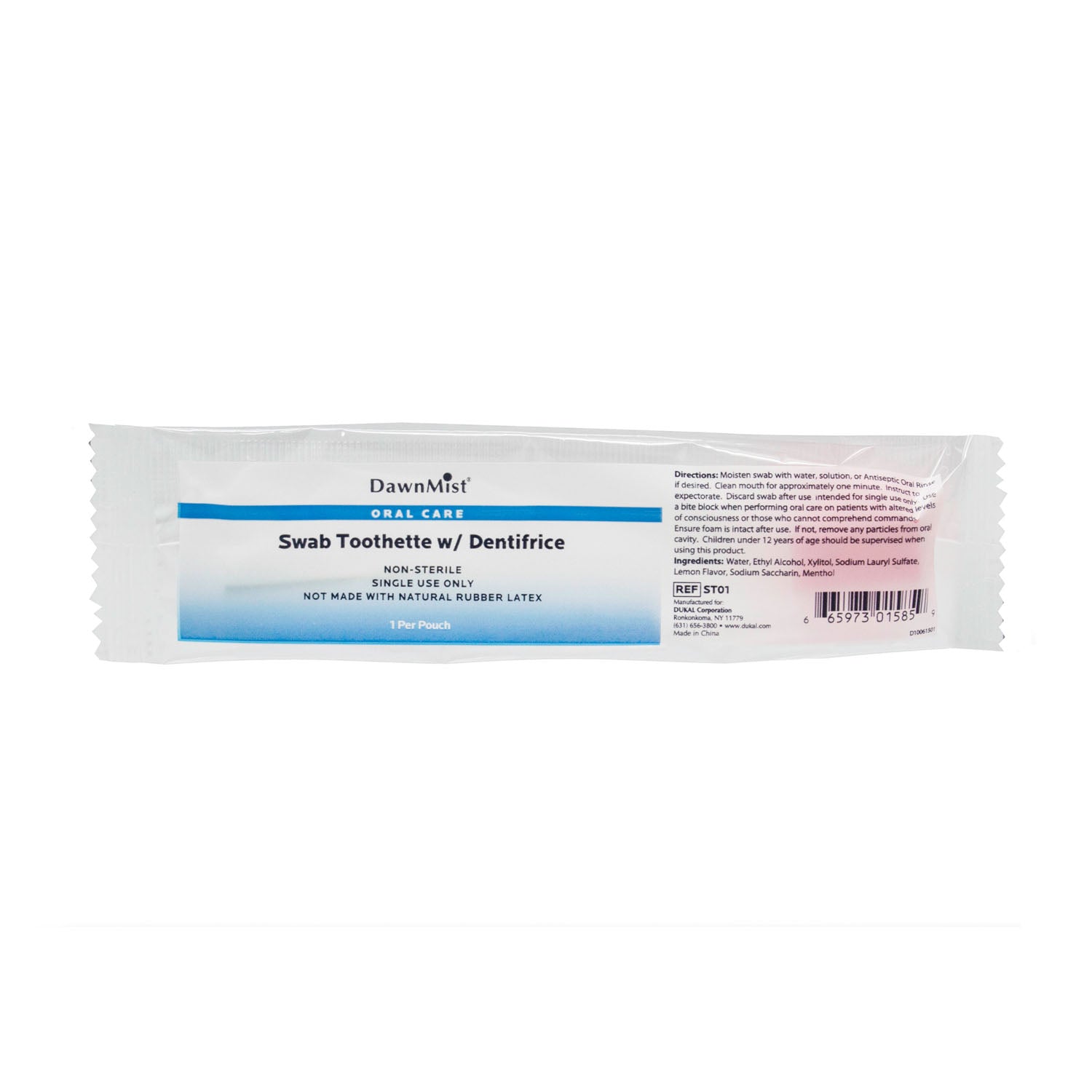 ST01 - Dukal Corporation - Toothette Swab w/ Dentrifice (Mint), 1/pk, 250 pk/bx, 4 bx/cs , cs