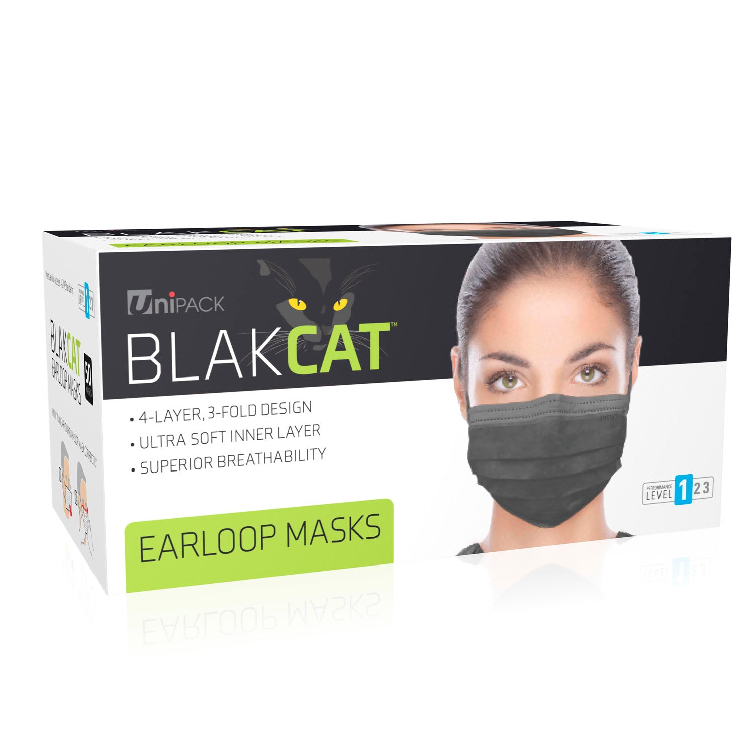 ULM-6180 - Dukal Corporation - BlakCat Mask, Level 1, Ear-Loop, Black, 50/bx, 20 bx/cs , cs