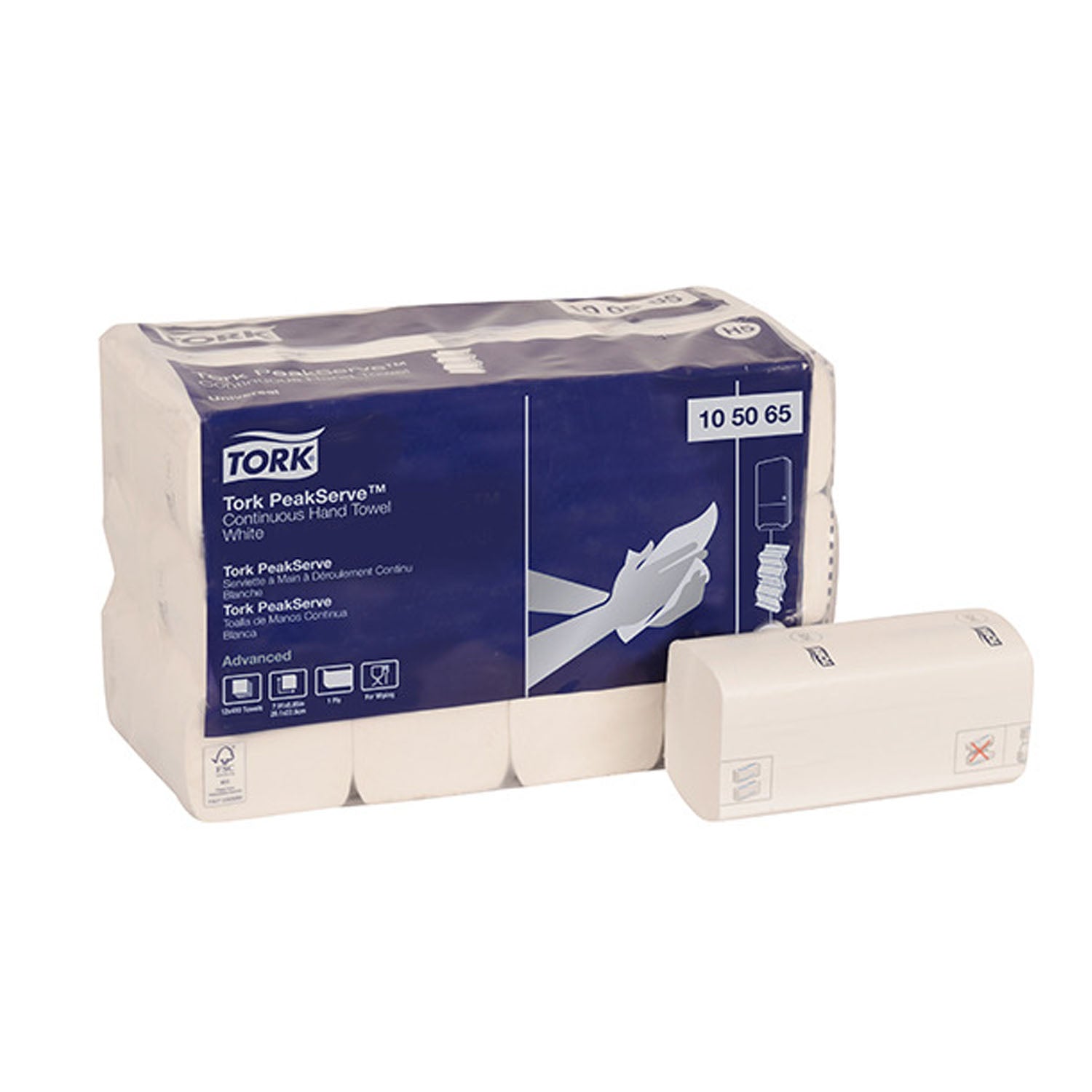 105065 - Essity Professional Hygiene North America, LLC - Advanced PeakServe Hand Towel, Continuous, 1-Ply, White, 8.9" x 7.9", 410 sht/pk, 12 pk/cs (120 cs/plt) , cs